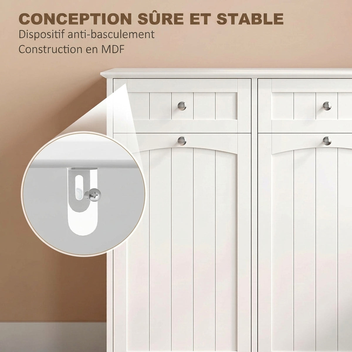 Meuble de Salle de Bain Moderne, 2 Tiroirs, 2 Paniers à Linge, Sacs Amovibles avec Poignées, 78 x 38 x 90 cm, Blanc-5