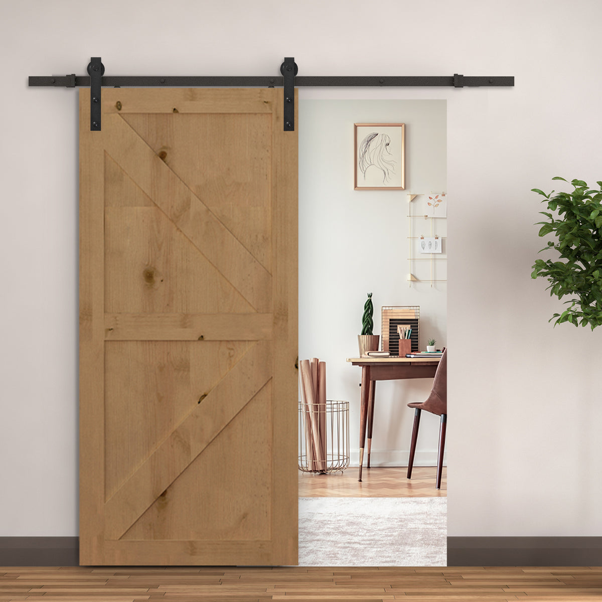 200 CM Rail porte coulissante quincaillerie de porte coulissante en acier au carbone capacité de charge 90 kg - noir-1