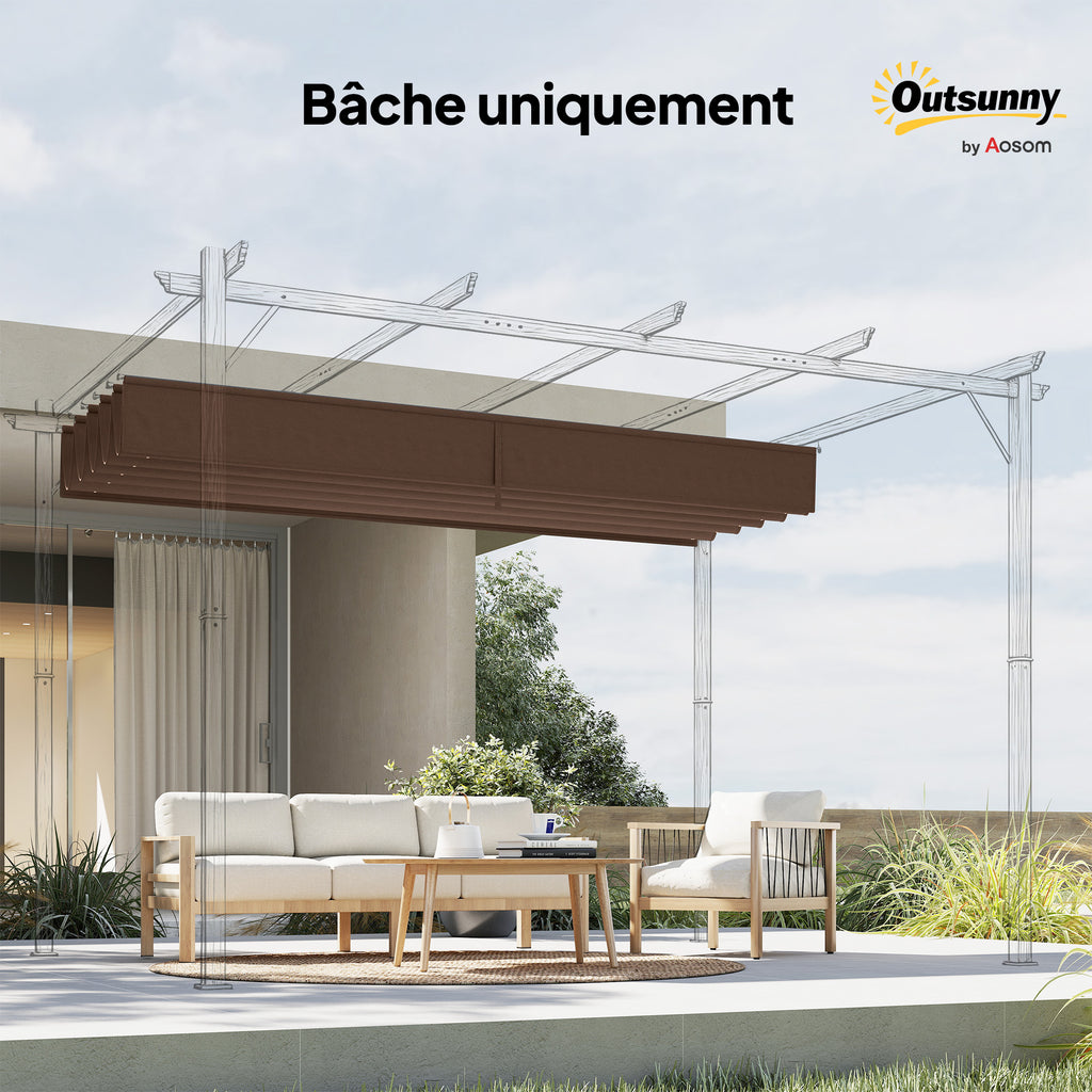 Toile de toit pour pergola tonnelle rétractable de 4 x 3 m - toile uniquement 350 x 260 cm café-8