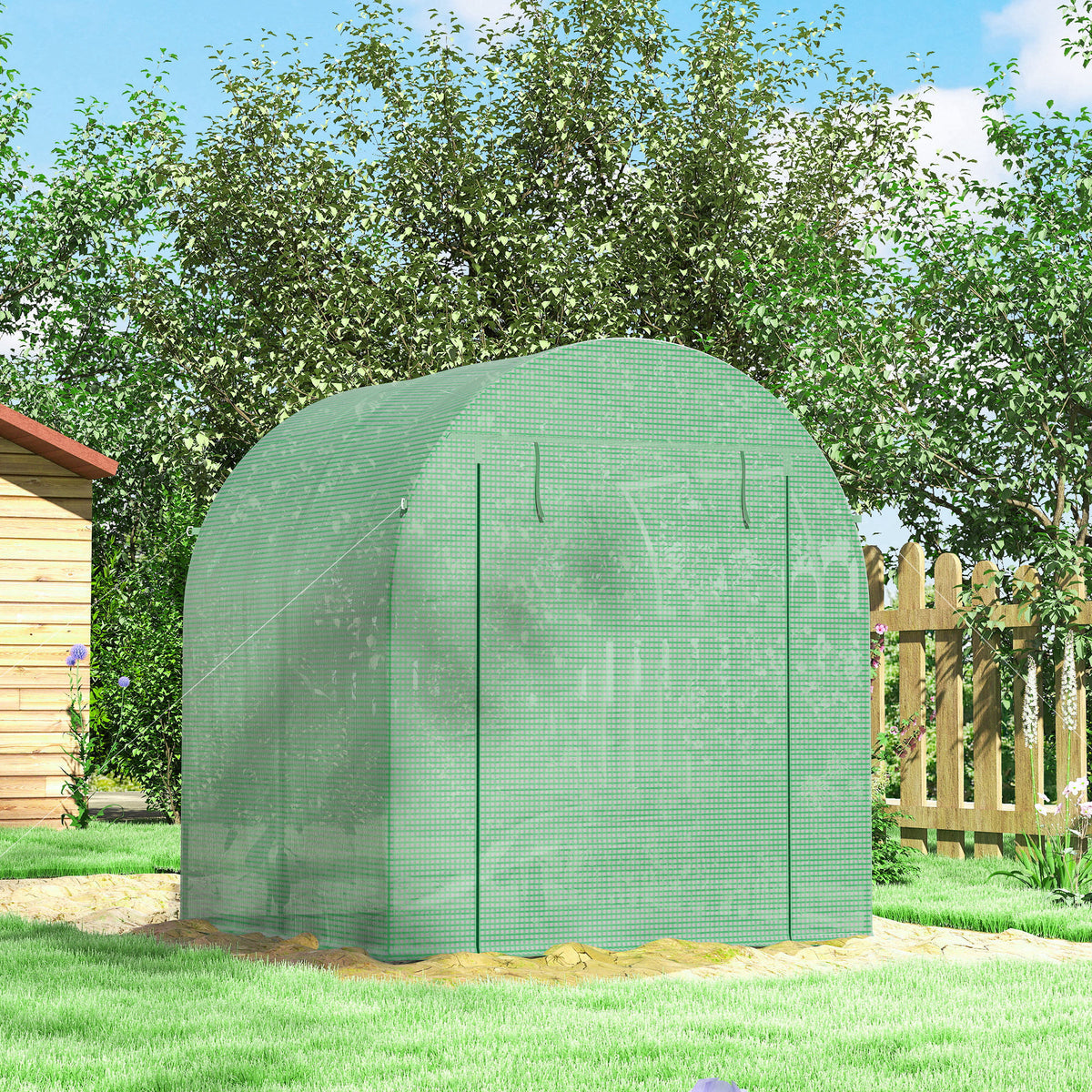 Serre tunnel de jardin 3,24m², serre de jardin tunnel porte et fenêtre enroulables, bâche PE, 180 x 180 x 200 cm, verte-7