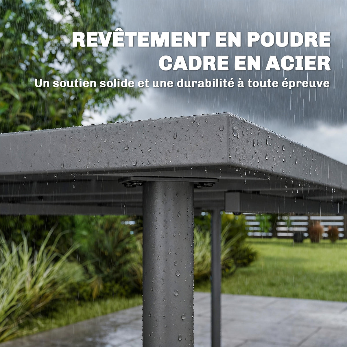 Table de jardin pour 6 personnes, 165 x 80 cm, table à manger extérieure rectangulaire avec plateau à lattes en métal-5