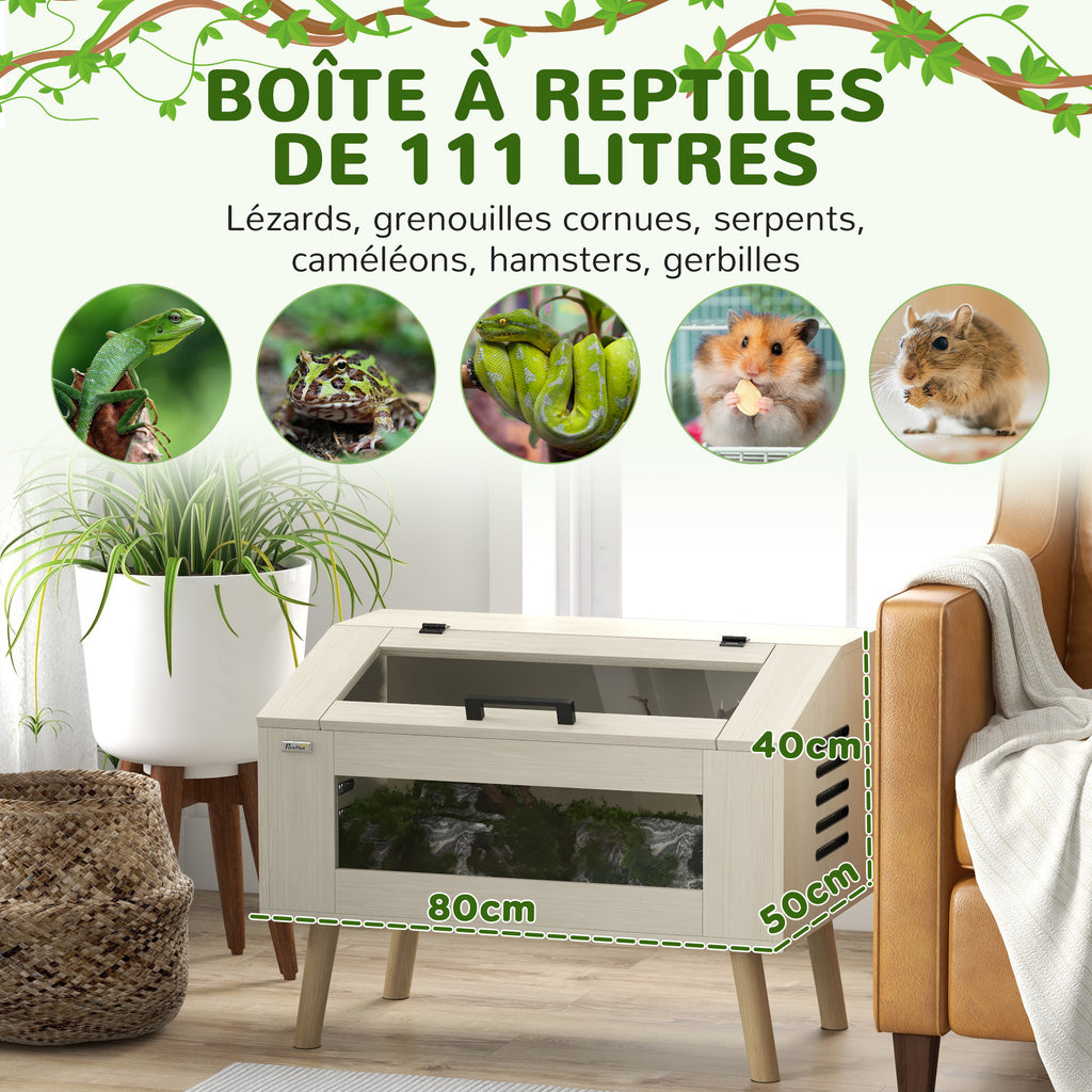 Terrarium pour reptiles, vivarium pour serpents 111L avec fenêtres en verre trempé, couvercle, 80 x 50 x 60 cm-3