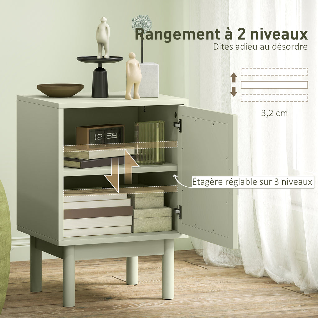 Lot de 2 tables de chevet, table de nuit avec porte en résine tressée, étagère réglable 40 x 35 x 58 cm, vert clair-5