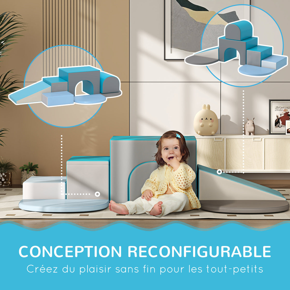 7PCS Module motricité bébé parcours motricité bébé en mousse EPE pour enfants d'âge préscolaire, multicolore-5