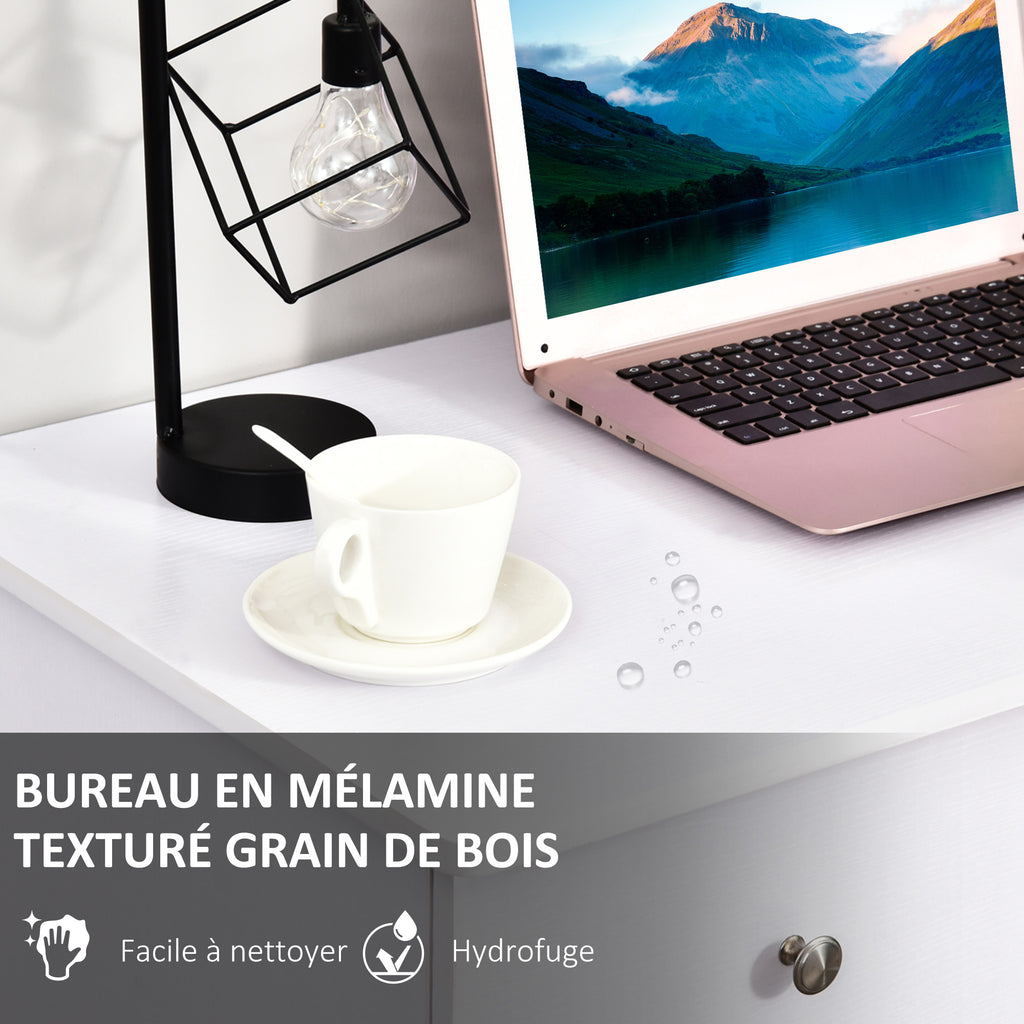 Bureau informatique multimédia multi-rangements 3 tiroirs 2 étagères 120L x 49l x 72H cm blanc-5