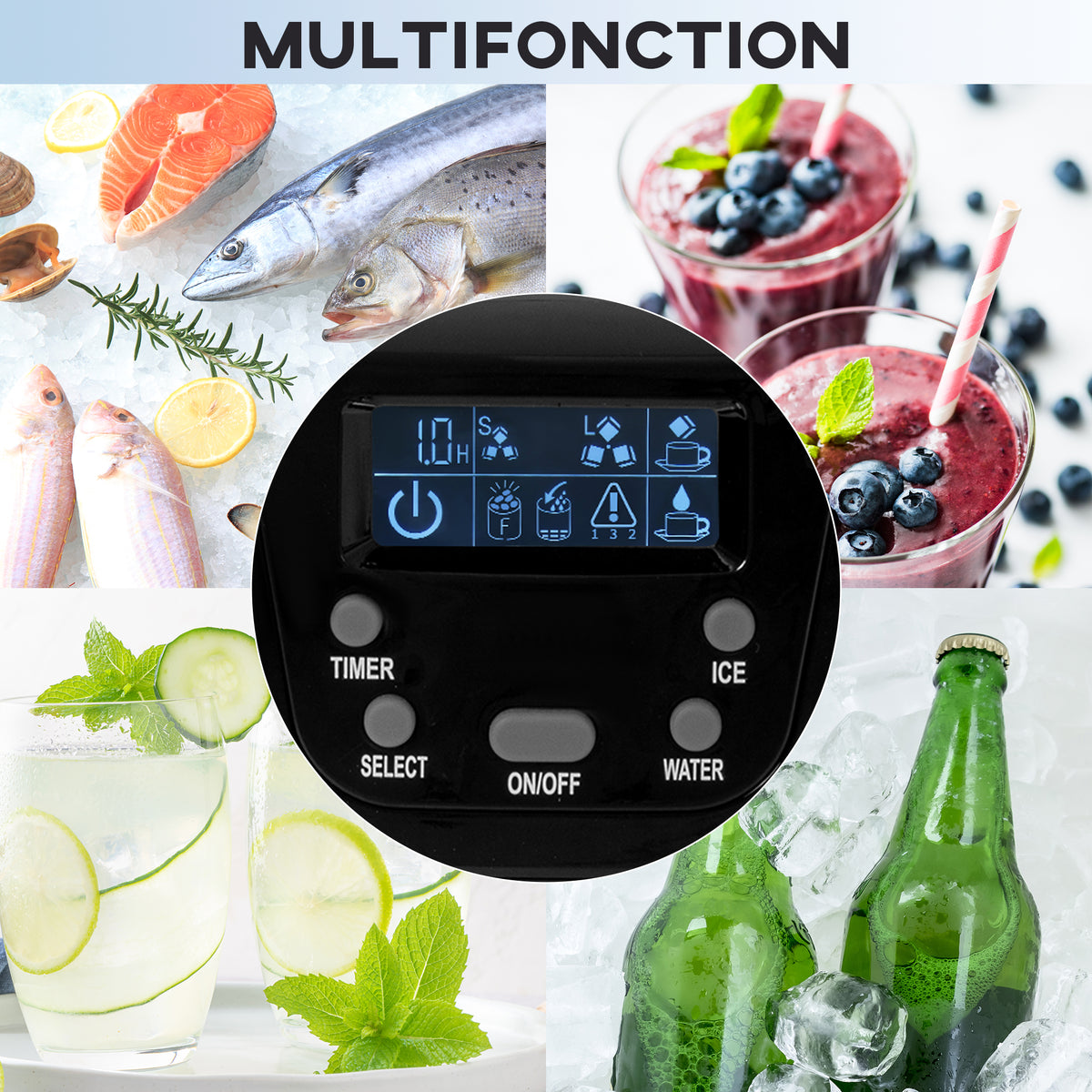 Machine à glaçons avec distributeur d'eau, ice maker, 12kg en 24h, 9 glaçons en 6-10 minutes, 25,2x38,9x36,3cm, noir-6