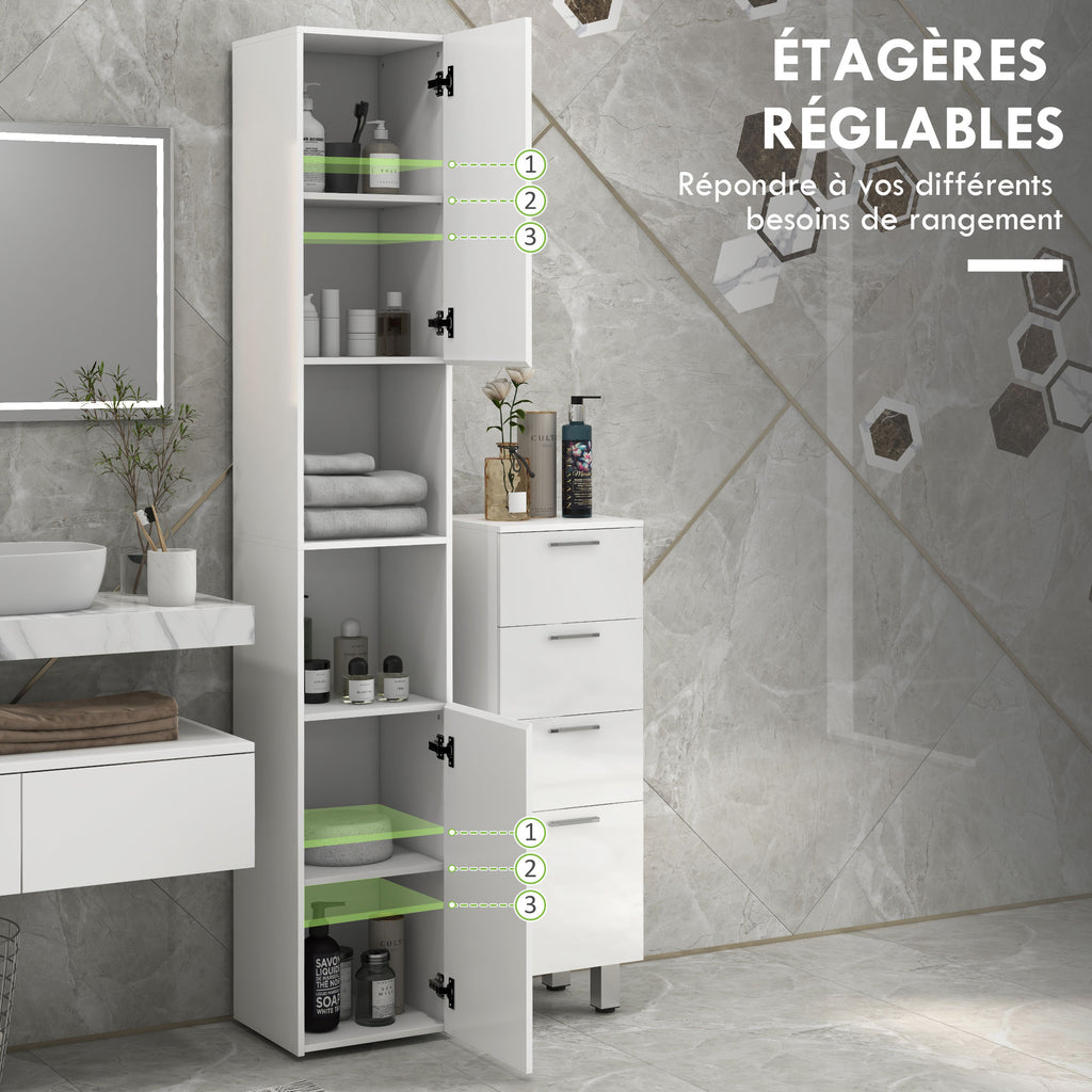 Meuble colonne de salle de bain 2 placards avec étagères réglables + 2 niches 30 x 30 x 181,5 cm blanc-4