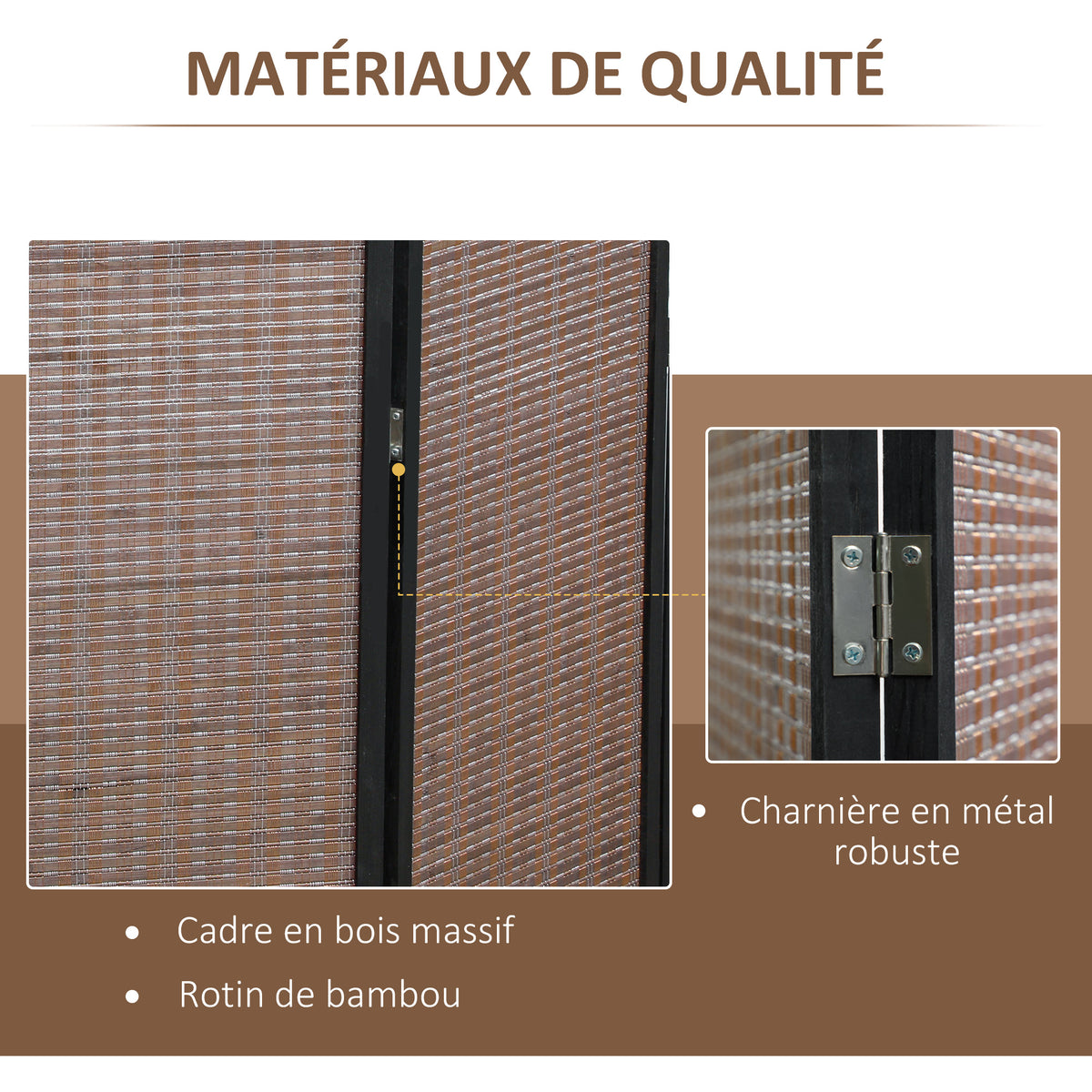 Paravent en bois séparateur de pièce closion de séparation pliable 4 panneaux 180 x 180 cm marron-4