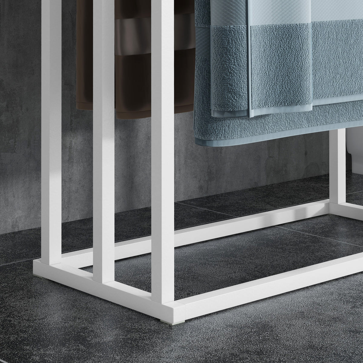 Porte-serviettes en bambou et acier sur pieds avec 3 barres support pour serviette 45 x 22,5 x 86 cm blanc et naturel-8