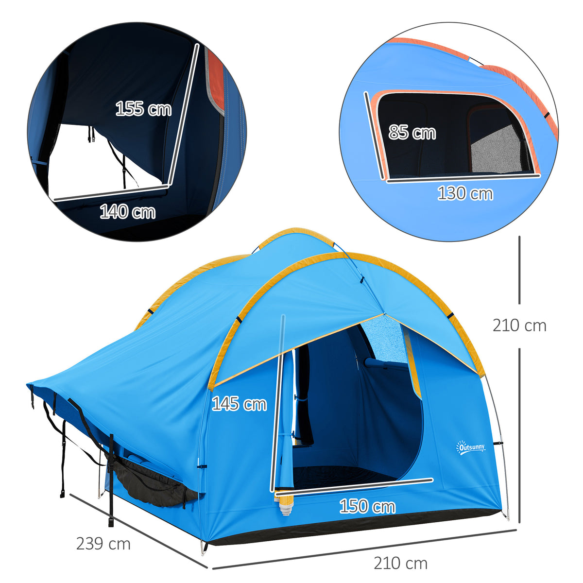 Tente de voiture pour SUV hayon 5-6 personnes avec 3 portes, fenêtre en maille, pour trekking, randonnée, bleu et orange-2