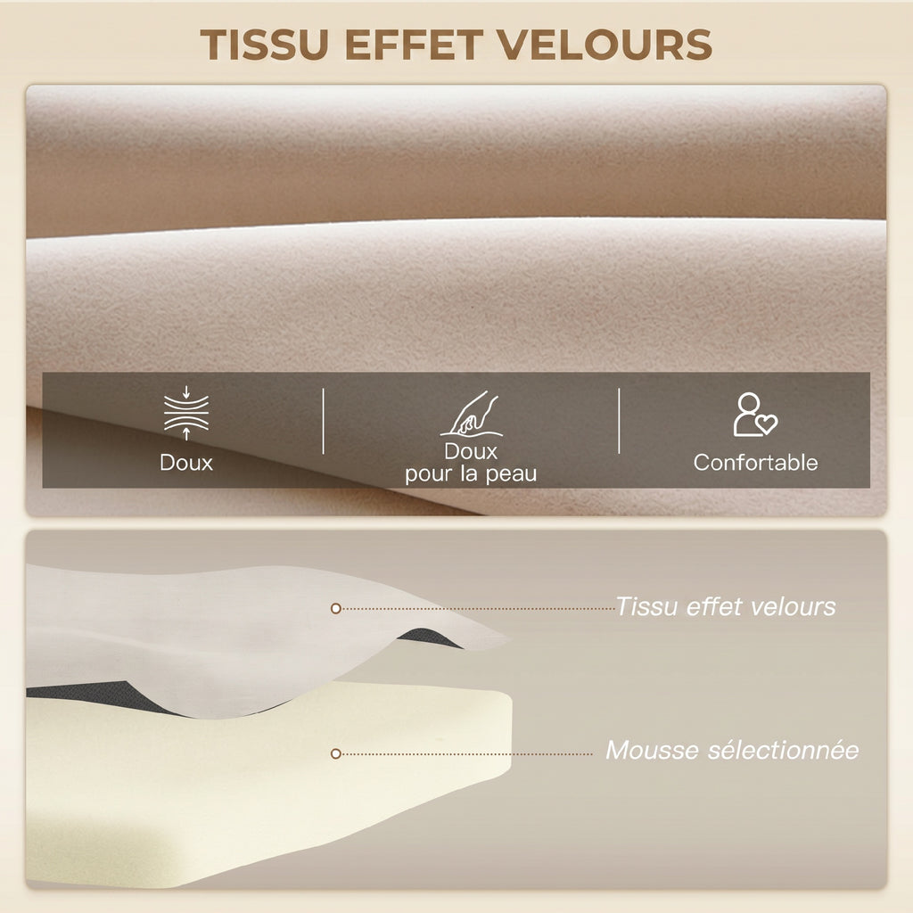 Canapé convertible 2 places avec dossier réglable à 5 niveaux et 2 coussins rembourrés, revêtement effet velours, beige-5