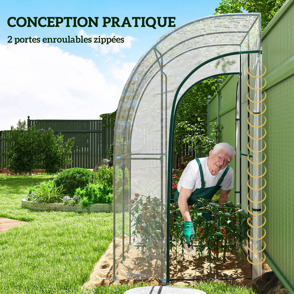 Serre de Jardin adossée serre adossée 2 portes zippées enroulables acier PVC transparent-5