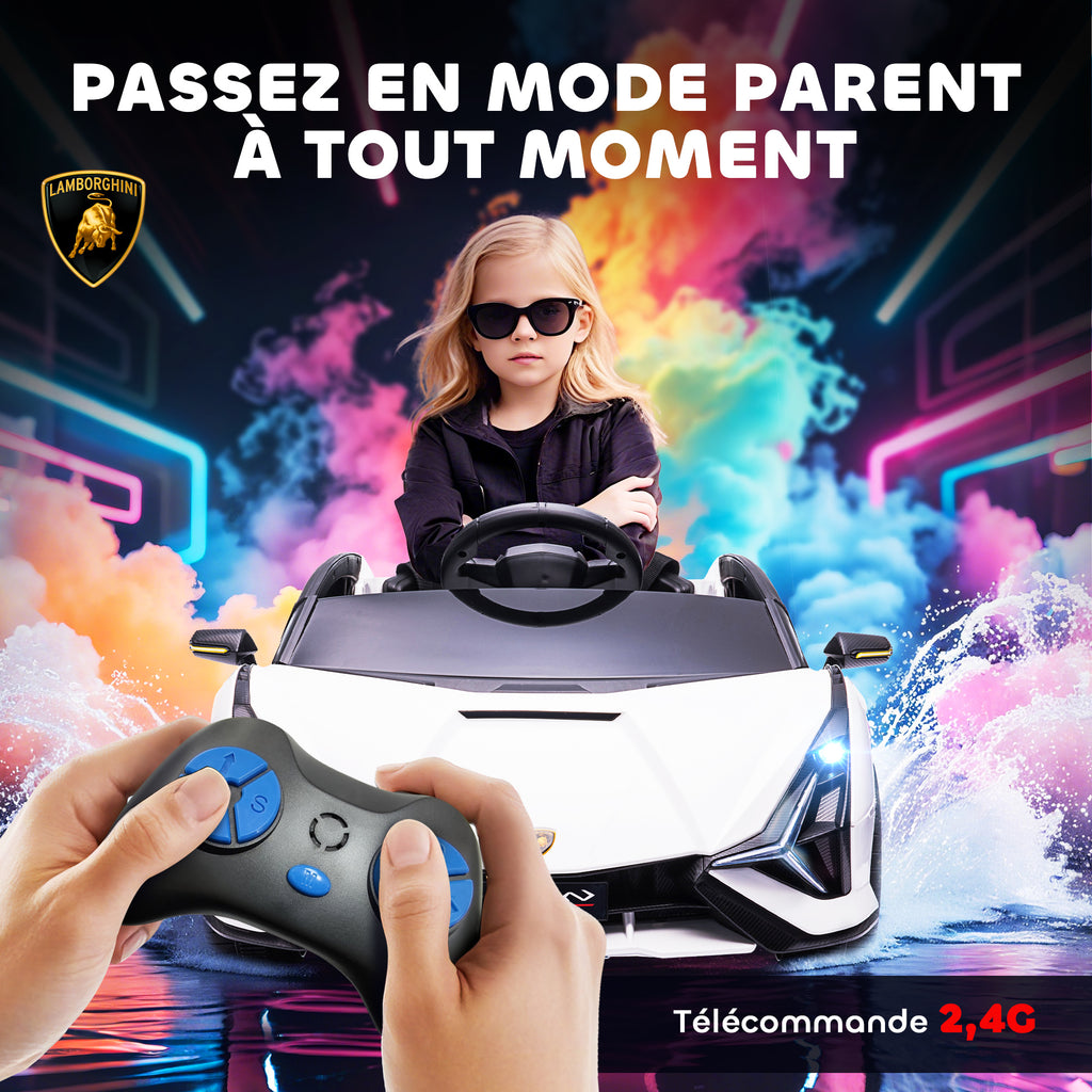 Voiture électrique Enfants de Sport Véhicule électrique Lamborghini Sian 12 V - V. Max. 5 Km/h avec Télécommande 2,4G Effets sonores + Lumineux Blanc-4