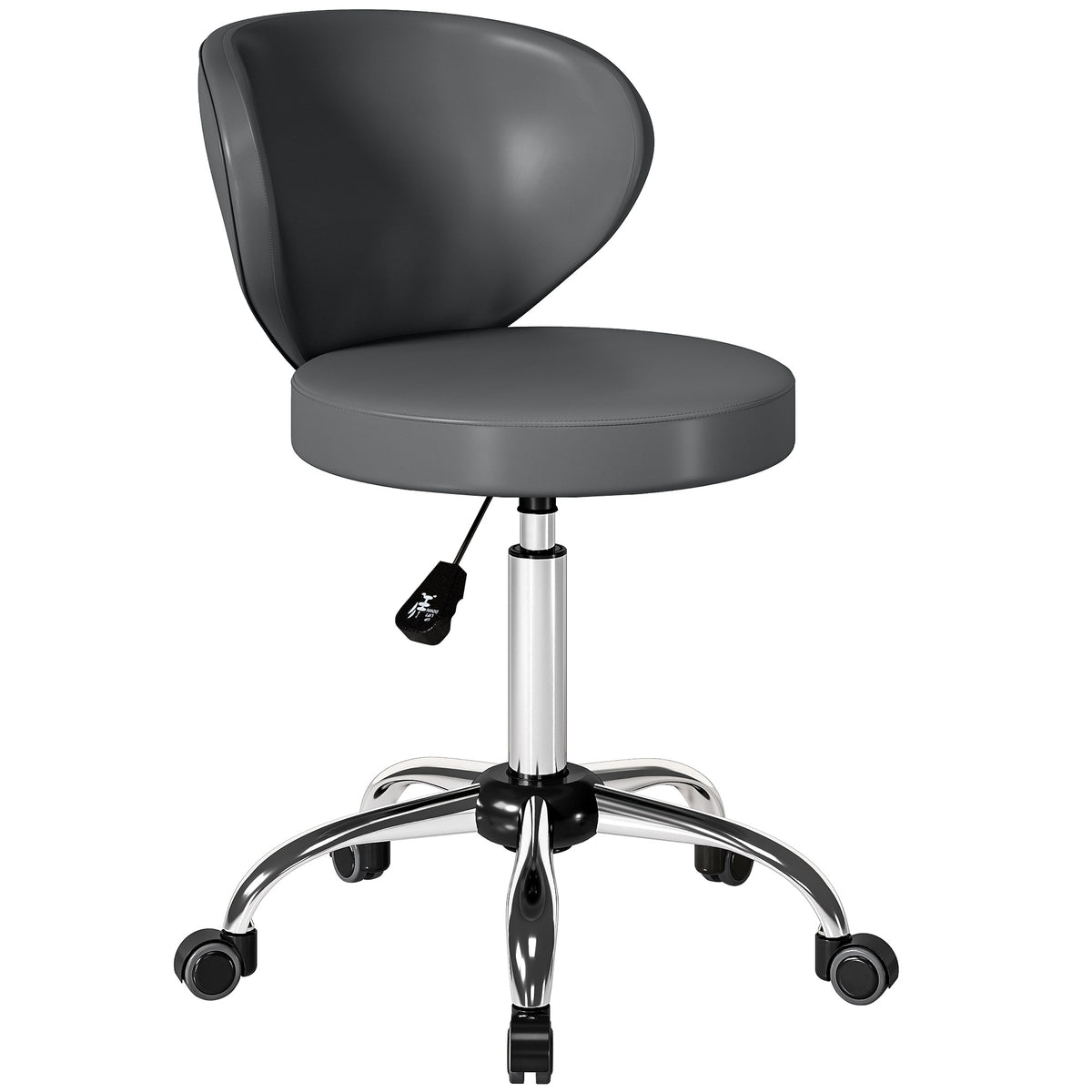 Tabouret à roulettes, tabouret de massage en PU avec hauteur réglable 73-88 cm et dossier, pivotant 360°, gris-0