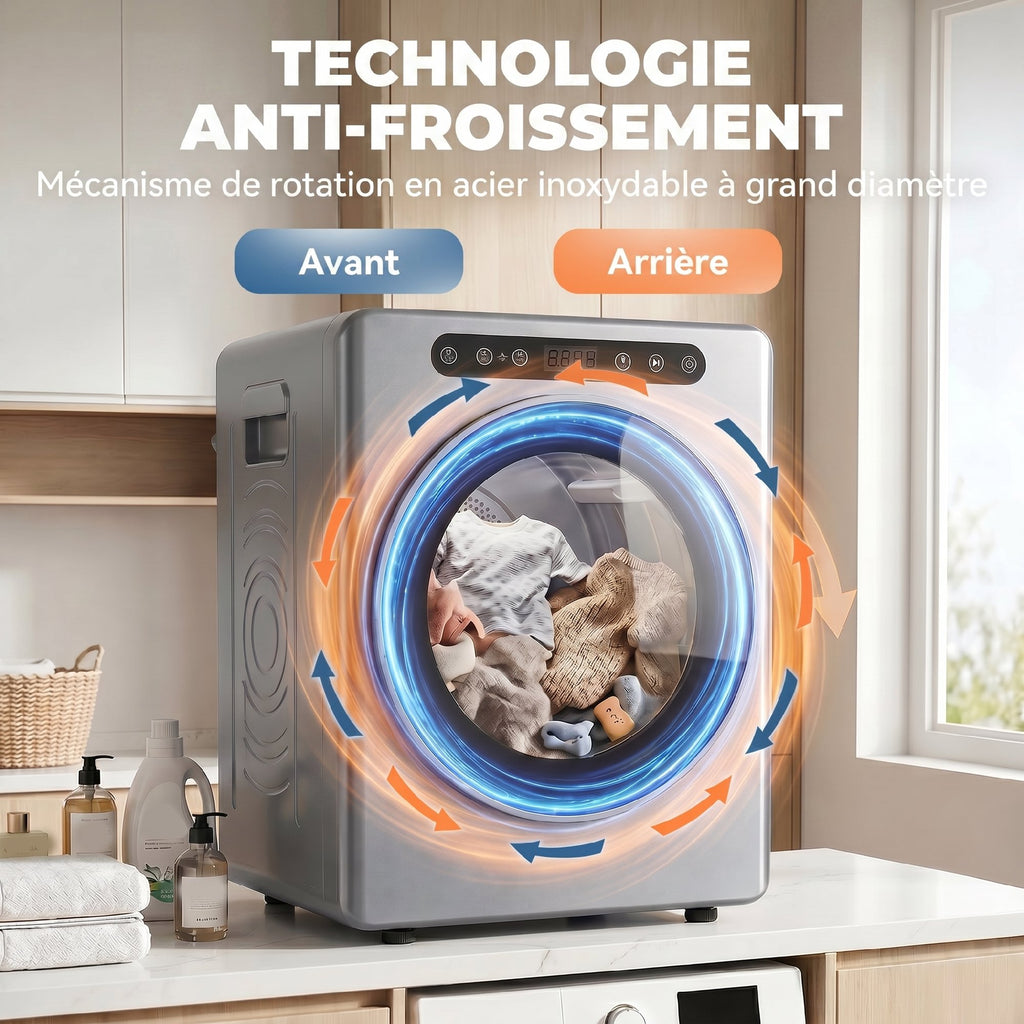 Sèche linge à évacuation, sèche-linge électrique 1000 W 3 Kg, 6 modes de séchage, minuterie, acier inoxydable, argent-5