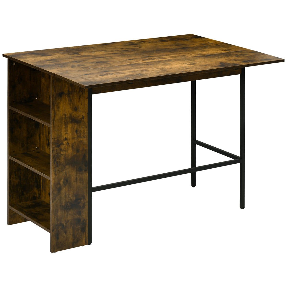 Ilot centra table de bar plateau latéral  rabattable et 3 étagères 120 x 76 x 91,4 cm Brun Rustique-0