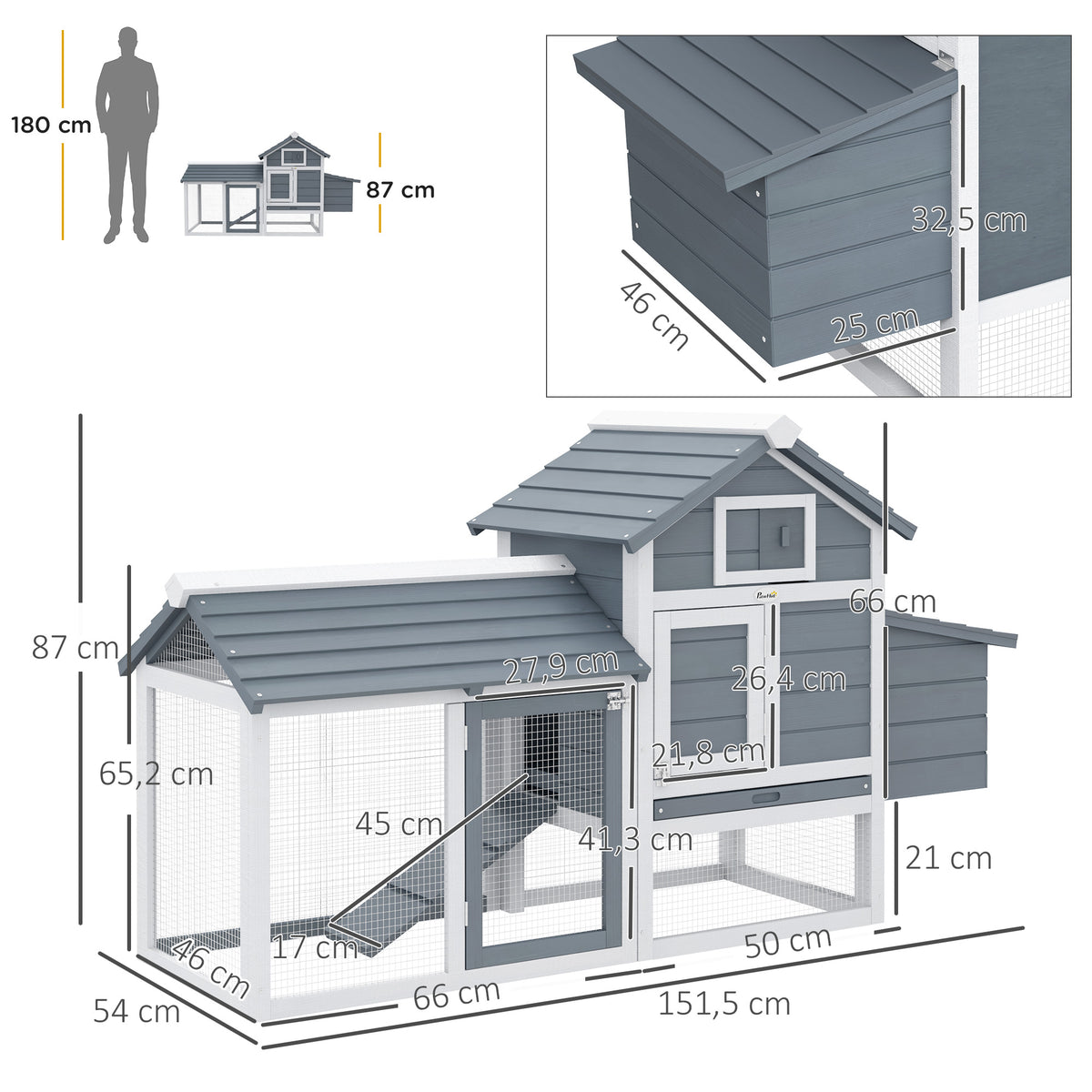 Petit poulailler cottage cage à poules sur pied dim. 150,5L x 54l x 87H cm multi-équipement bois massif de sapin-2