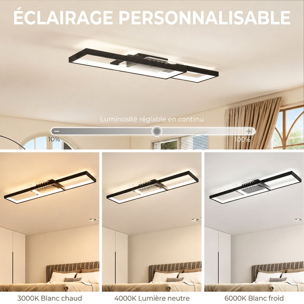 Plafonnier LED rectangle 43W, luminaire plafonnier 3000-6000K, 4600LM, télécommande, 70 x 30 cm, noir-3