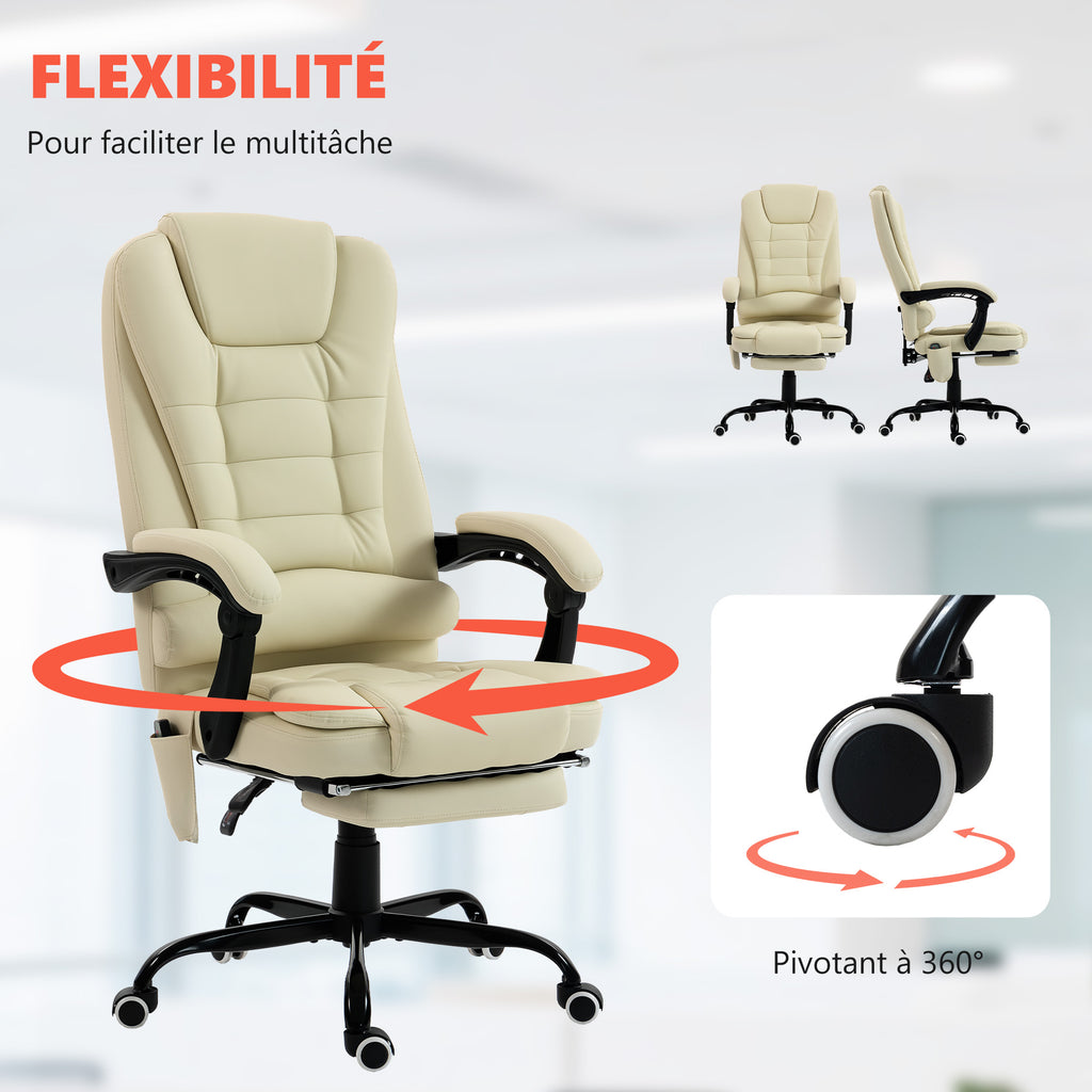 Fauteuil de bureau massant, chaise de bureau avec hauteur réglable, dossier inclinable et télécommande filaire, beige-6