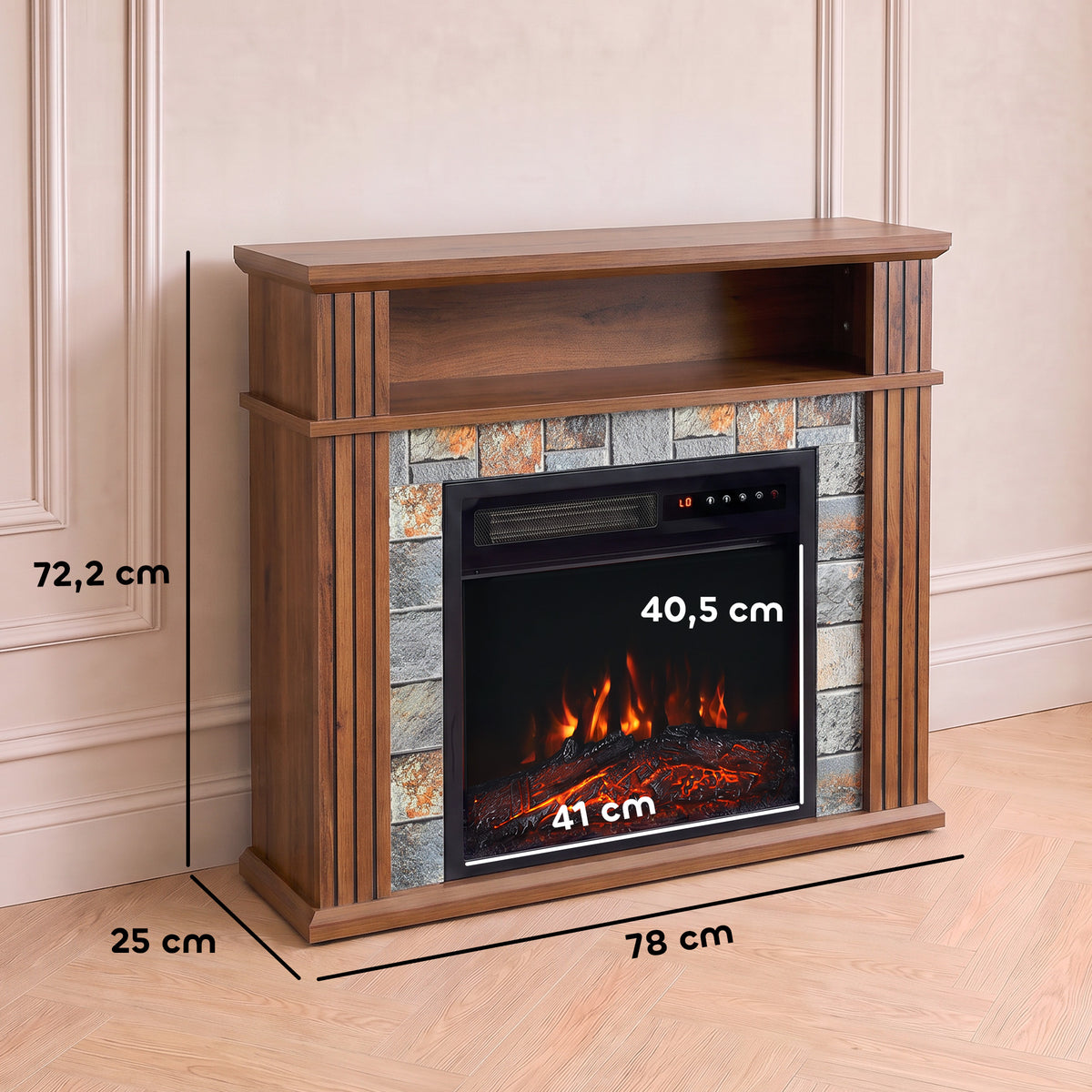 Cheminée Électrique 1800 W, Effet Flamme LED Réaliste, Compartiment Ouvert, 5 Niveaux de Luminosité, Manteau, Marron-2