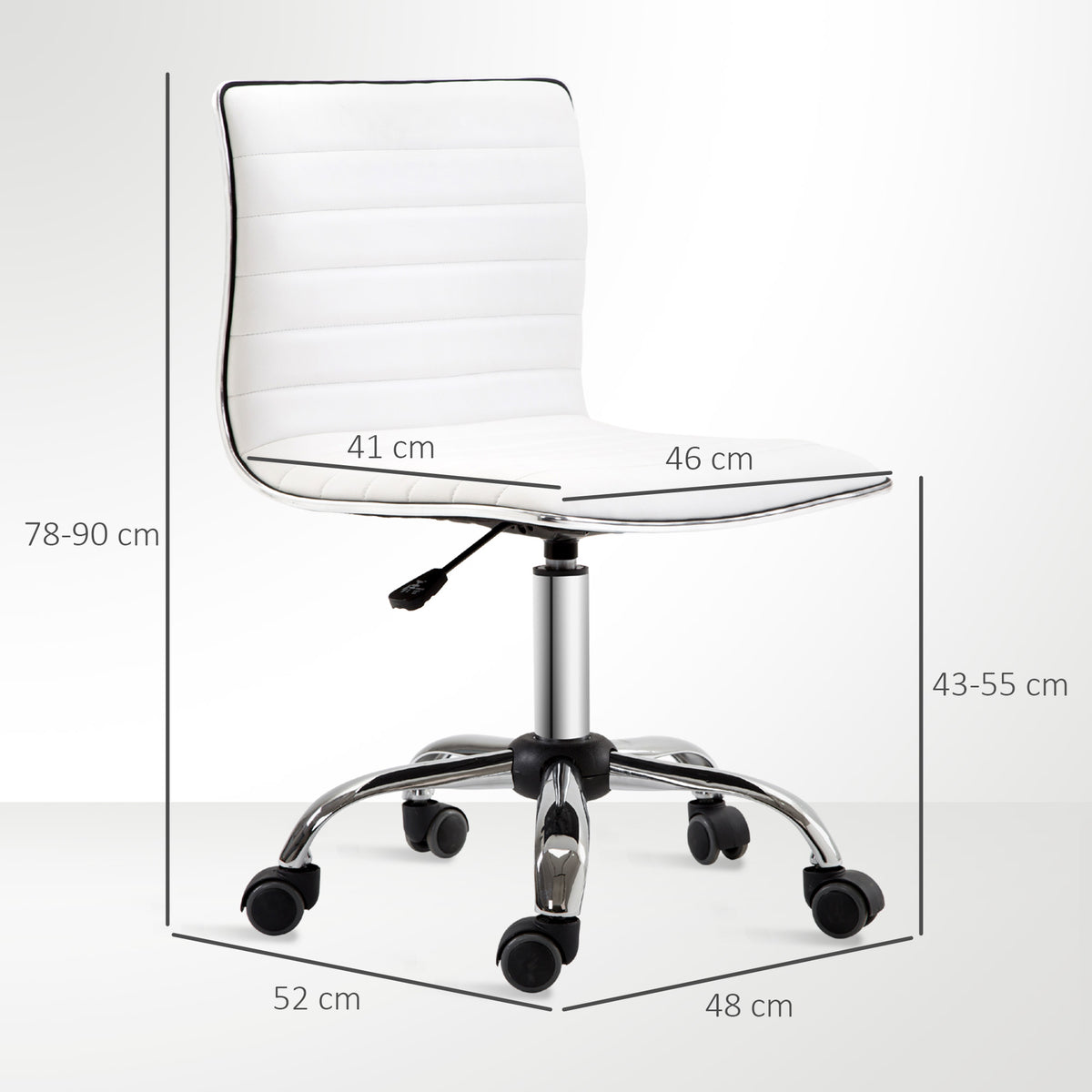 Chaise bureau sans accoudoirs, fauteuil de bureau, hauteur réglable, assise et dossier rembourrés, 48x52x78-90cm, blanc-2