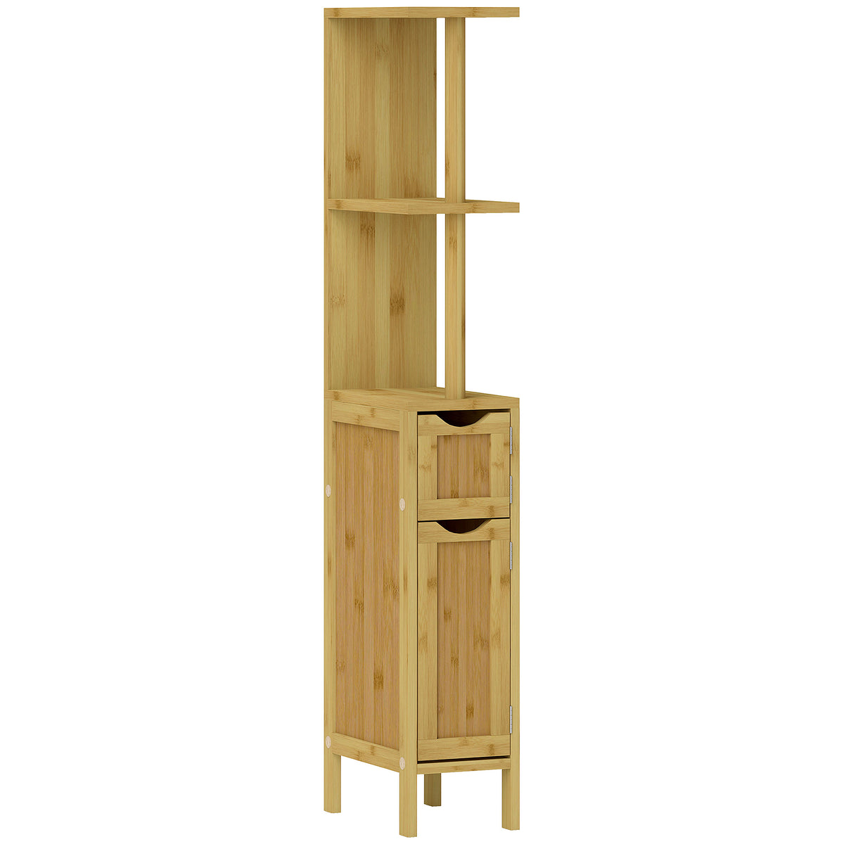 Colonne de salle de bain meuble de salle de bain avec 2 étagères 2 placards en bambou 18l x 30P x 120H cm bois naturel-0
