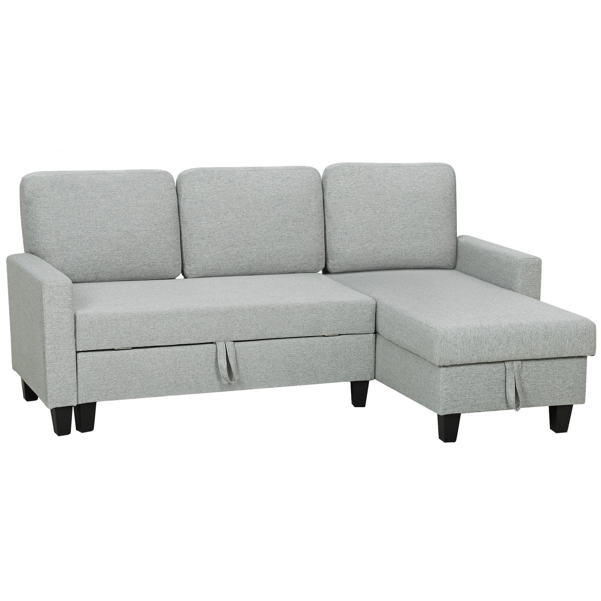 Canapé d'angle convertible réversible, canapé-lit 3 places, méridienne, coffre de rangement, 197lx129x 85cm, gris clair-0