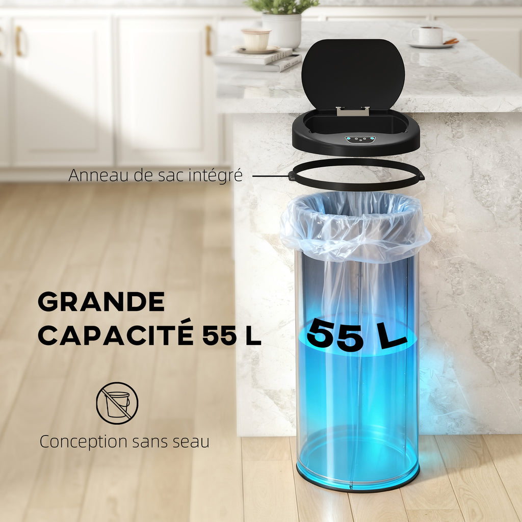 Poubelle de cuisine automatique 55 L en acier inoxydable, couvercle à fermeture en douceur, 32 x 30 x 78,5 cm, argent-4