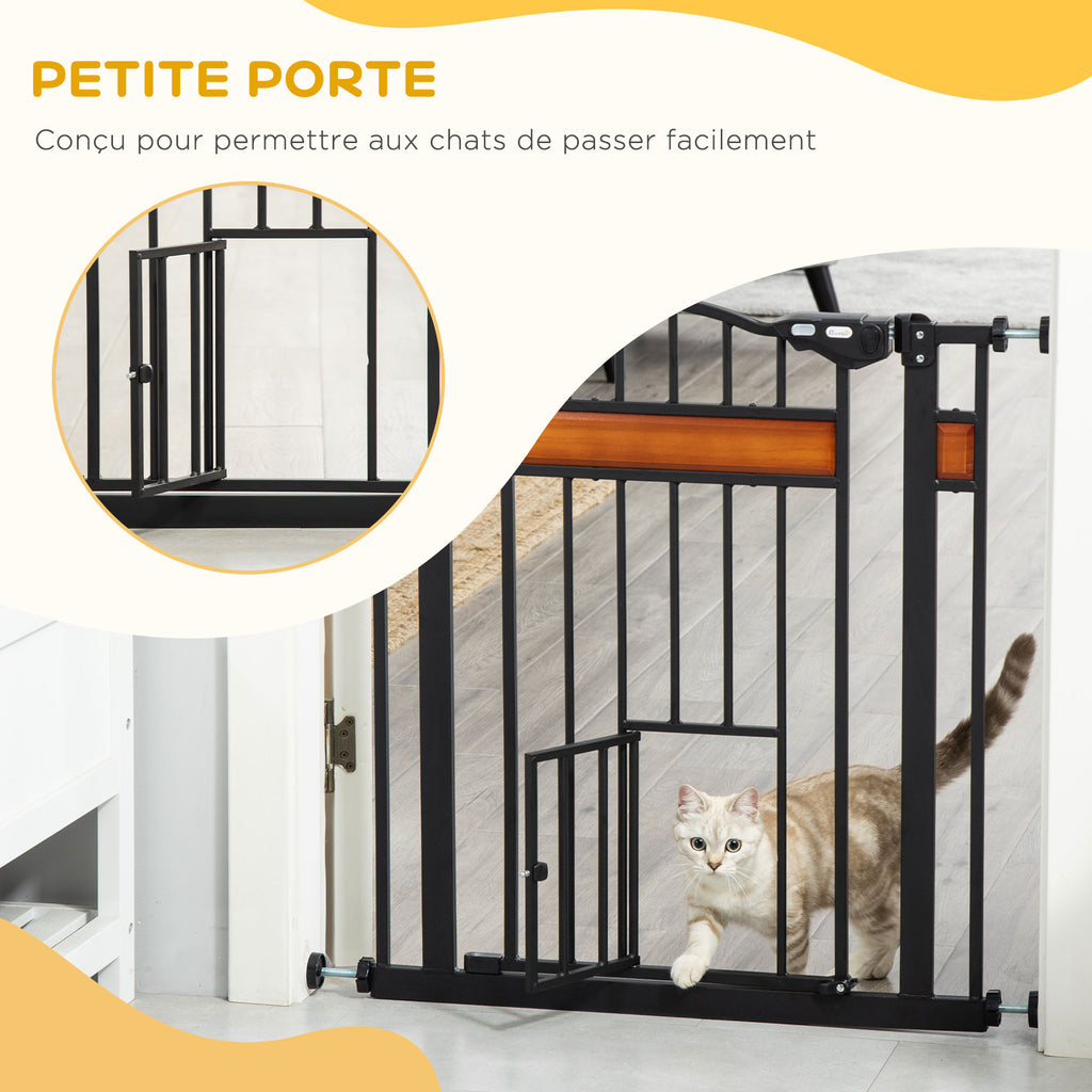 Barrière de sécurité pour animaux système de double verrouillage sans perçage 74 à 80 cm acier bois de pin noir-6