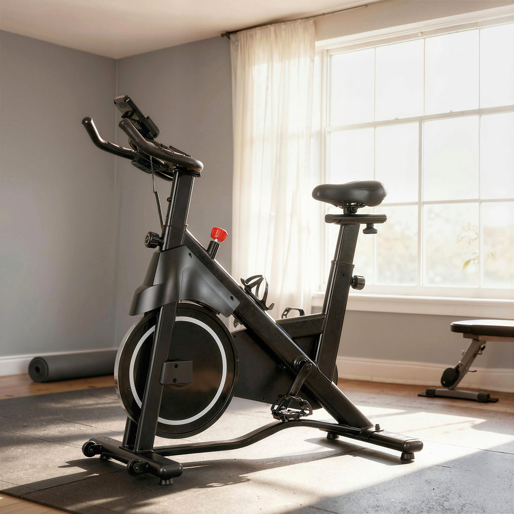 Vélo d'Appartement, Vélo d'Exercice, Résistance Magnétique Réglable, Écran LCD, Siège Confortable, 108x51x116cm, Blanc-1