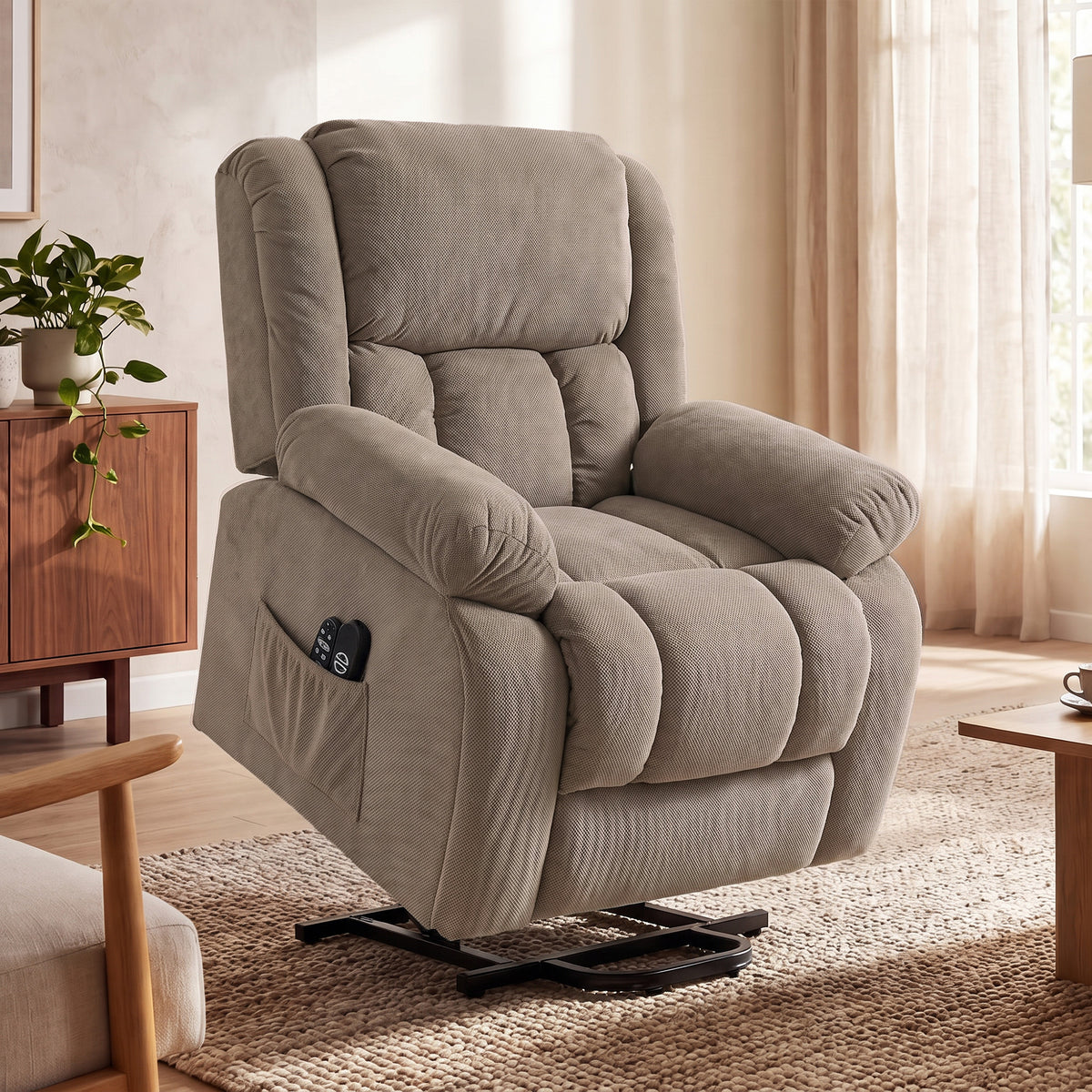 Fauteuil Releveur Électrique, Massage et Chauffage, Repose-Pieds, Dossier Inclinable, Télécommande, 93x104x100cm, Marron-8