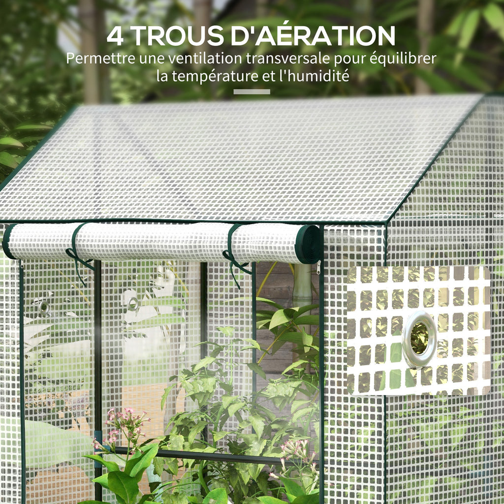 Serre de jardin avec 2 espaces et 2 portes enroulables - 0,8 m² Serre à tomates dim. 1L x 0,8l x 1,5H m, Acier et PE-5