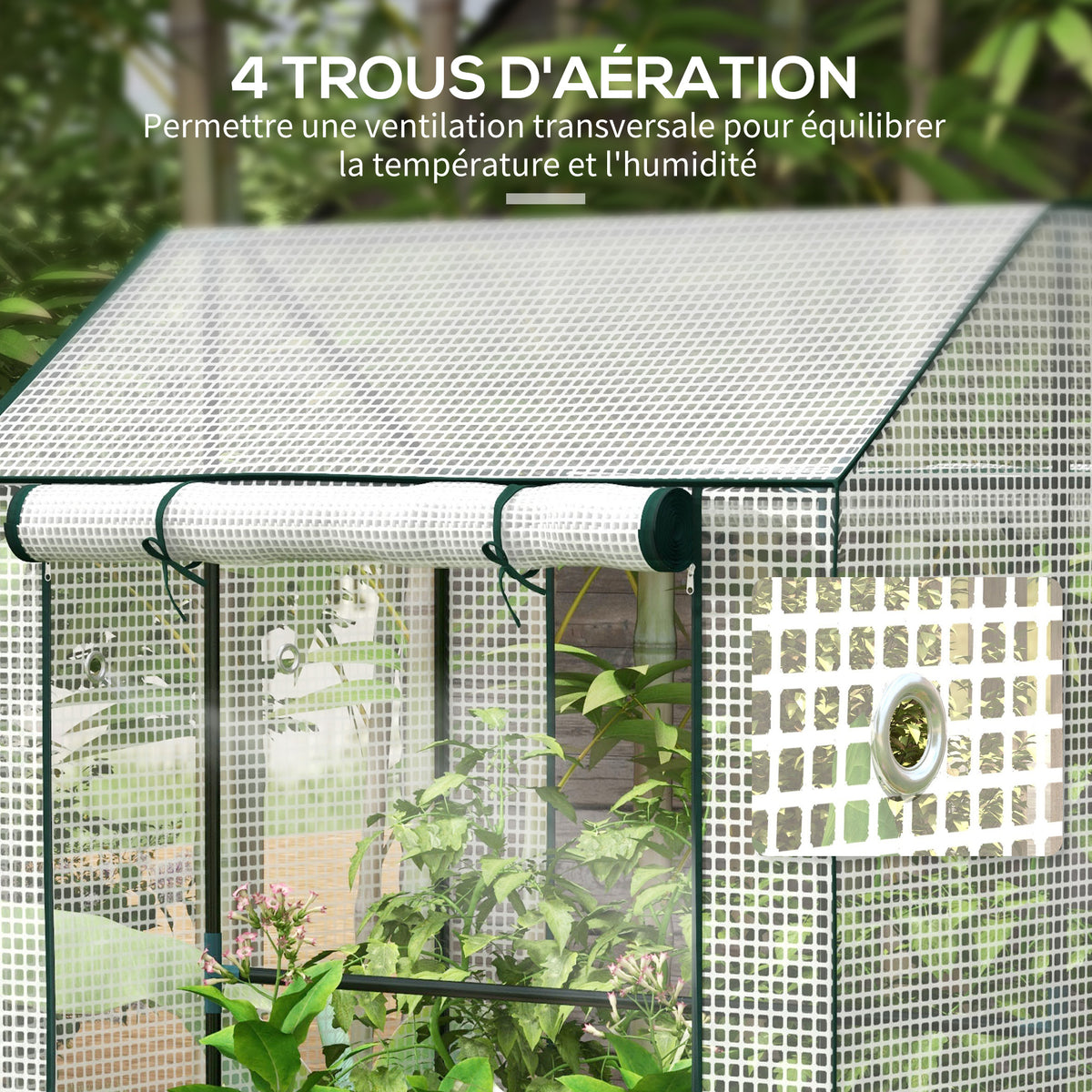 Serre de jardin avec 2 espaces et 2 portes enroulables - 0,8 m² Serre à tomates dim. 1L x 0,8l x 1,5H m, Acier et PE-5