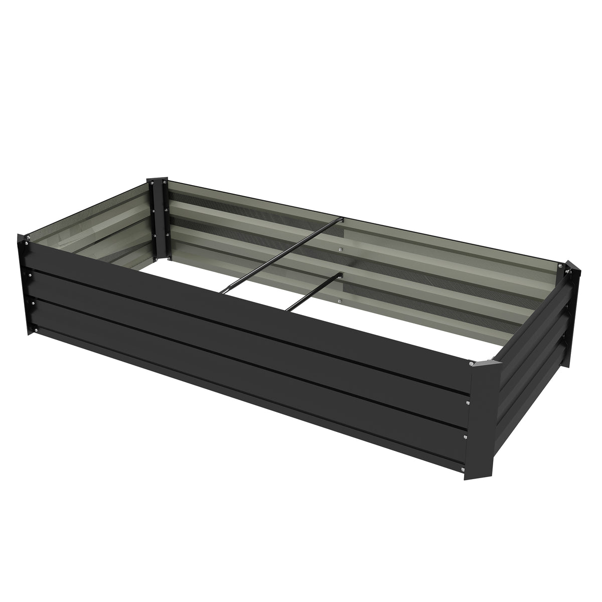 Jardinière rectangulaire potager de jardin bac à fleurs en acier avec bordure de sécurité et fond ouvert noir-0