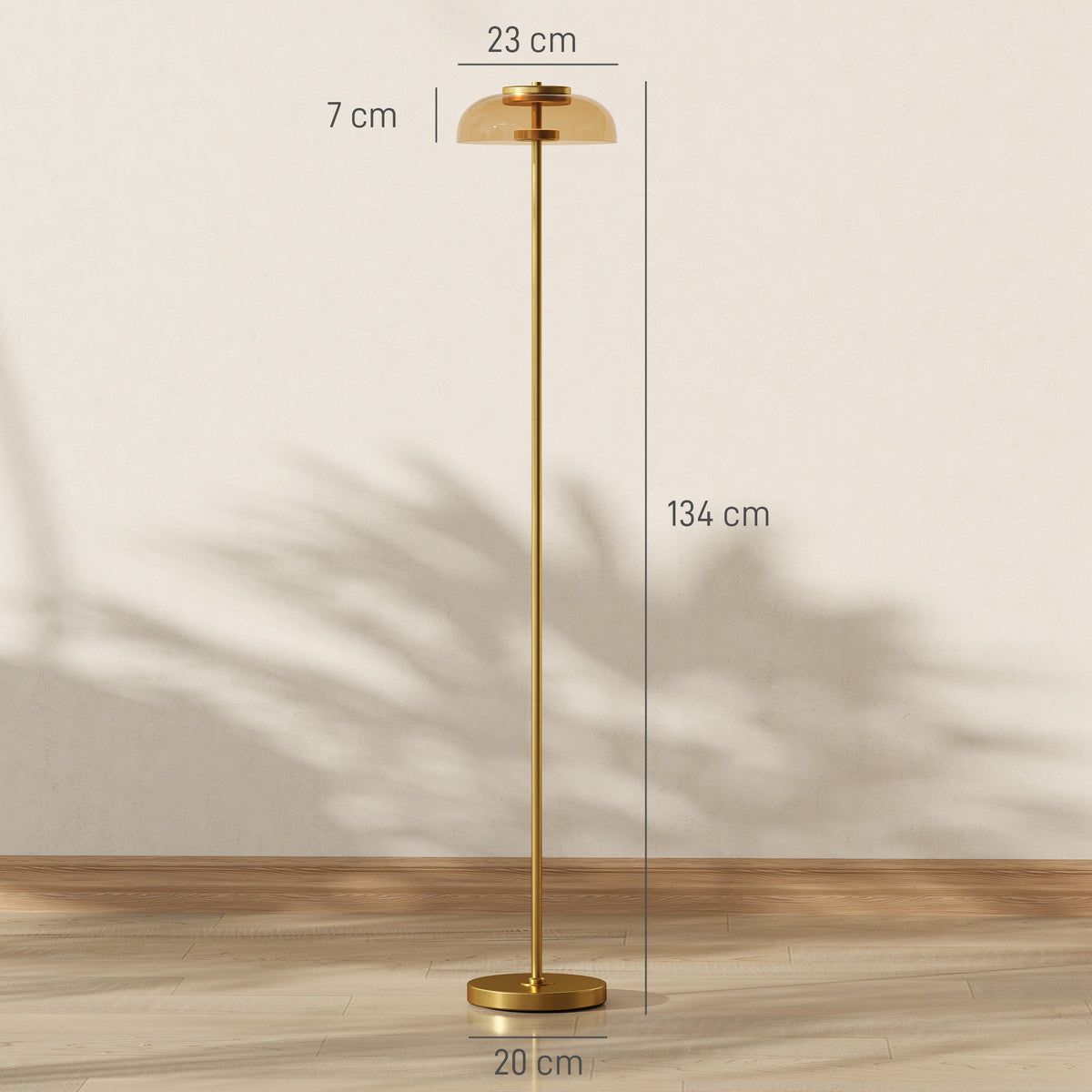 Lampadaire sur pied de salon, lampe salon LED avec lumière chaude 3000 K et interrupteur à pied, Ø25x134cm, ton laiton-2