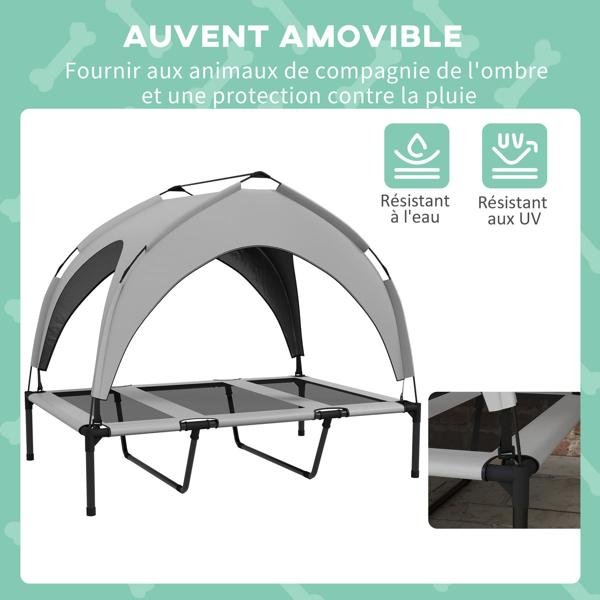 Lit pour chien chat sur pieds grand confort velum anti-UV oxford sac de transport inclus106 x 76 x 94 cm gris-4
