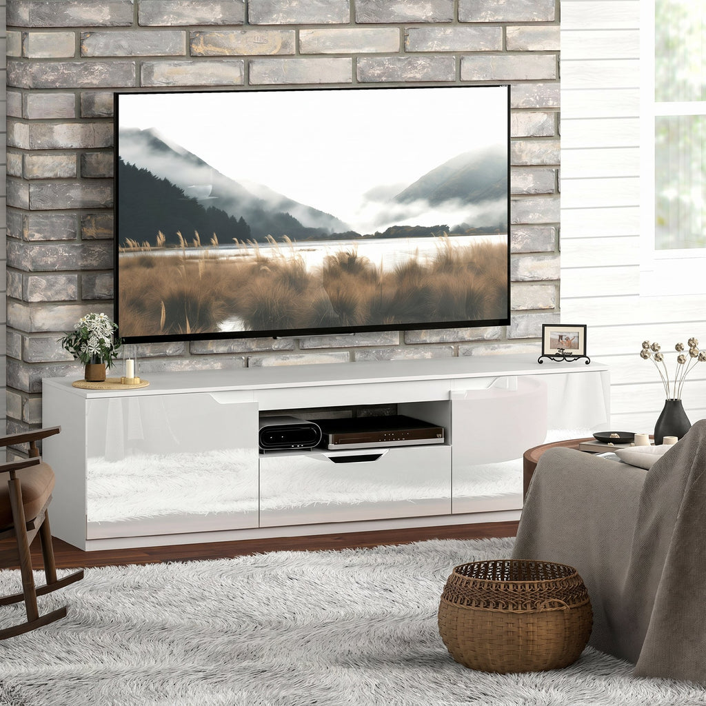 Meuble TV 160 cm, meuble télé pour téléviseur jusqu'à 65 pouces avec 2 portes et tiroir, blanc-6