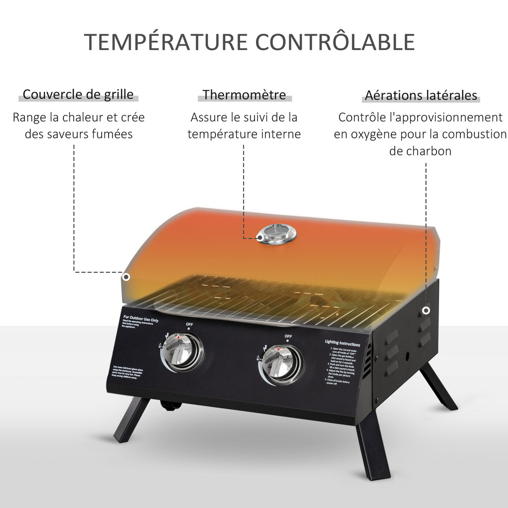Barbecue gaz de Table transportable Pieds Pliables - 2 brûleurs 5 KW - Barbecue gaz de Camping - Grille de-3