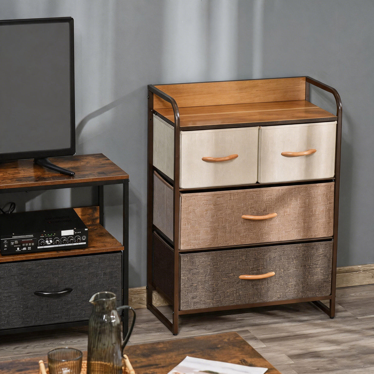 Meuble de Rangement chiffonnier 4 tiroirs en Tissu 58 x 29 x 78,5 cm multicolore-1