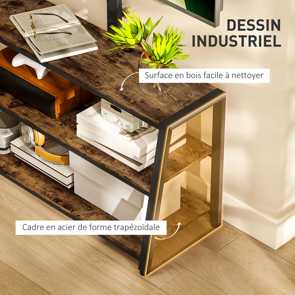 Meuble TV avec support pour téléviseurs de 32-70 pouces, étagères ouvertes, angle ajustable 35°, 108x41x135cm, marron-5