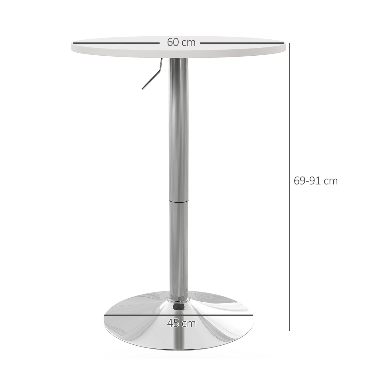 Table de bar ronde table haute cuisine réglable en hauteur 69-91 cm plateau pivotante à 360° blanc et argenté-2