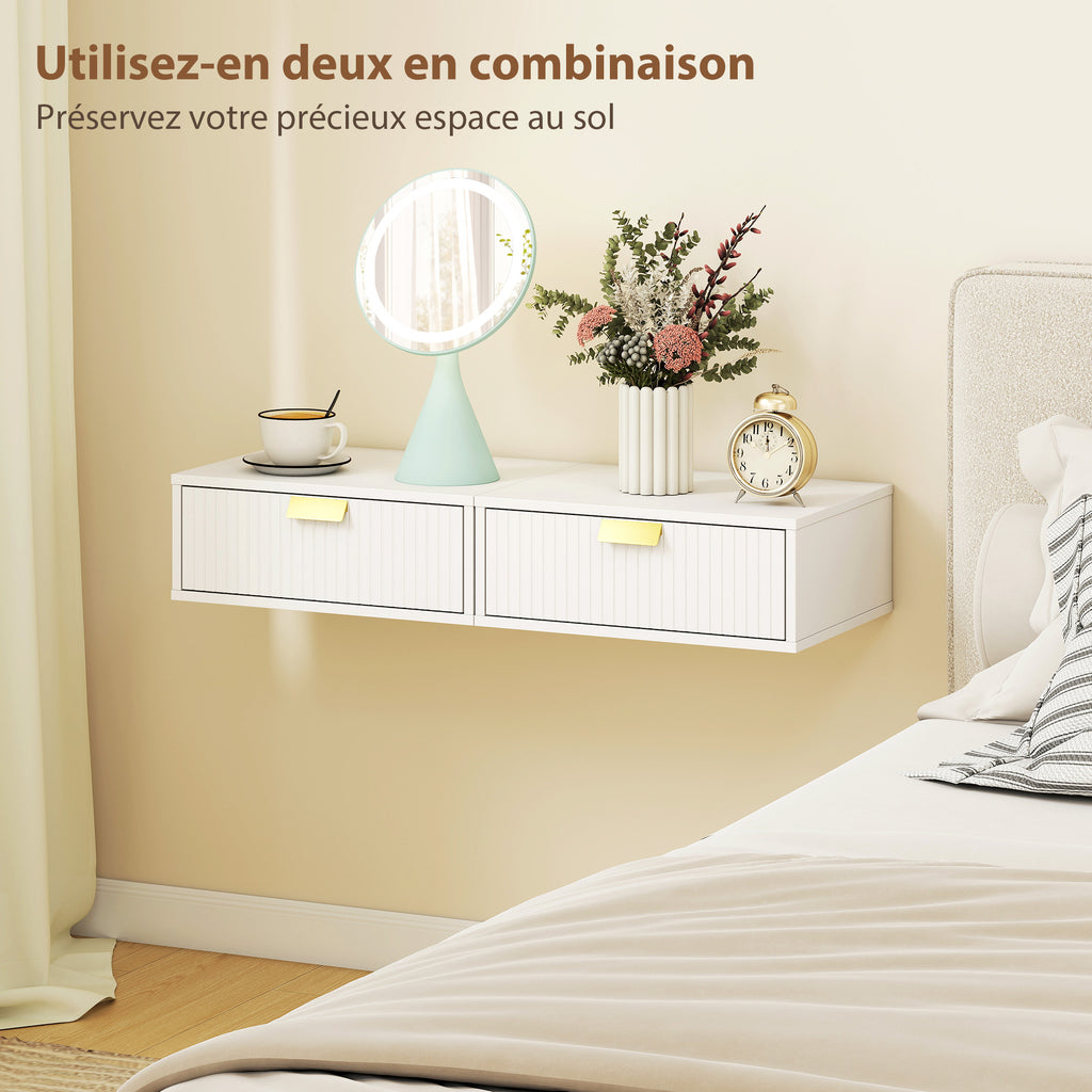 Lot de 2 tables de chevet murales, tables de nuit suspendues avec tiroir ondulé, 40 x 30 x 15 cm, blanc-5