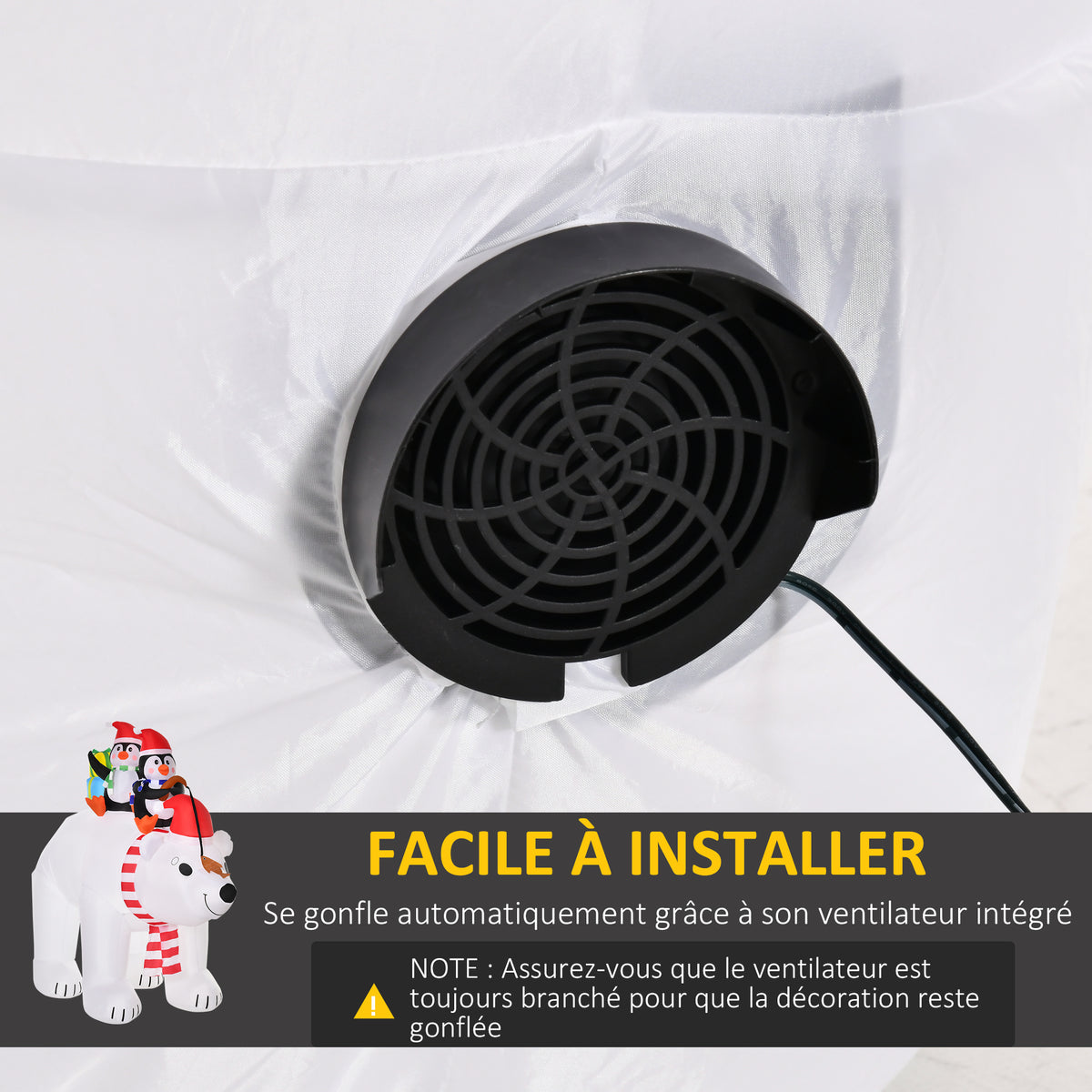 Ours Polaire Gonflable de Noël avec Lumières LED 206cm Décoration Gonflable de Noël Imperméable avec 2 Pingouins-6