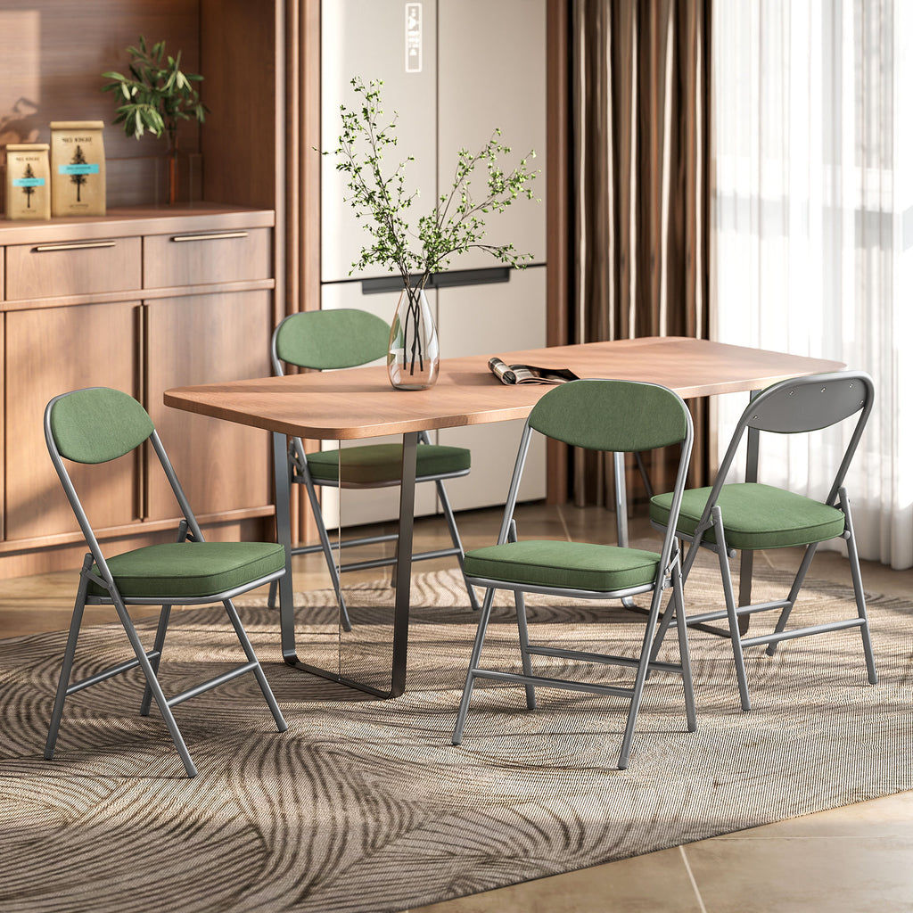 Lot de 4 chaises pliantes chaises de salle à manger portables avec assises et dossiers rembourrés en velours côtelé vert-9