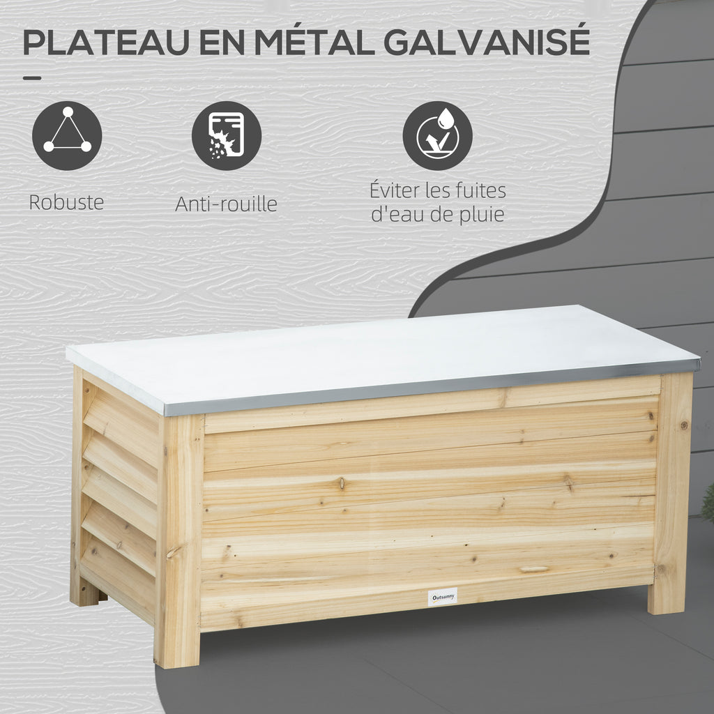 Coffre de jardin en bois et couvercle en métal galvanisé 155L avec vérins - 110 x 50 x 50 cm-5