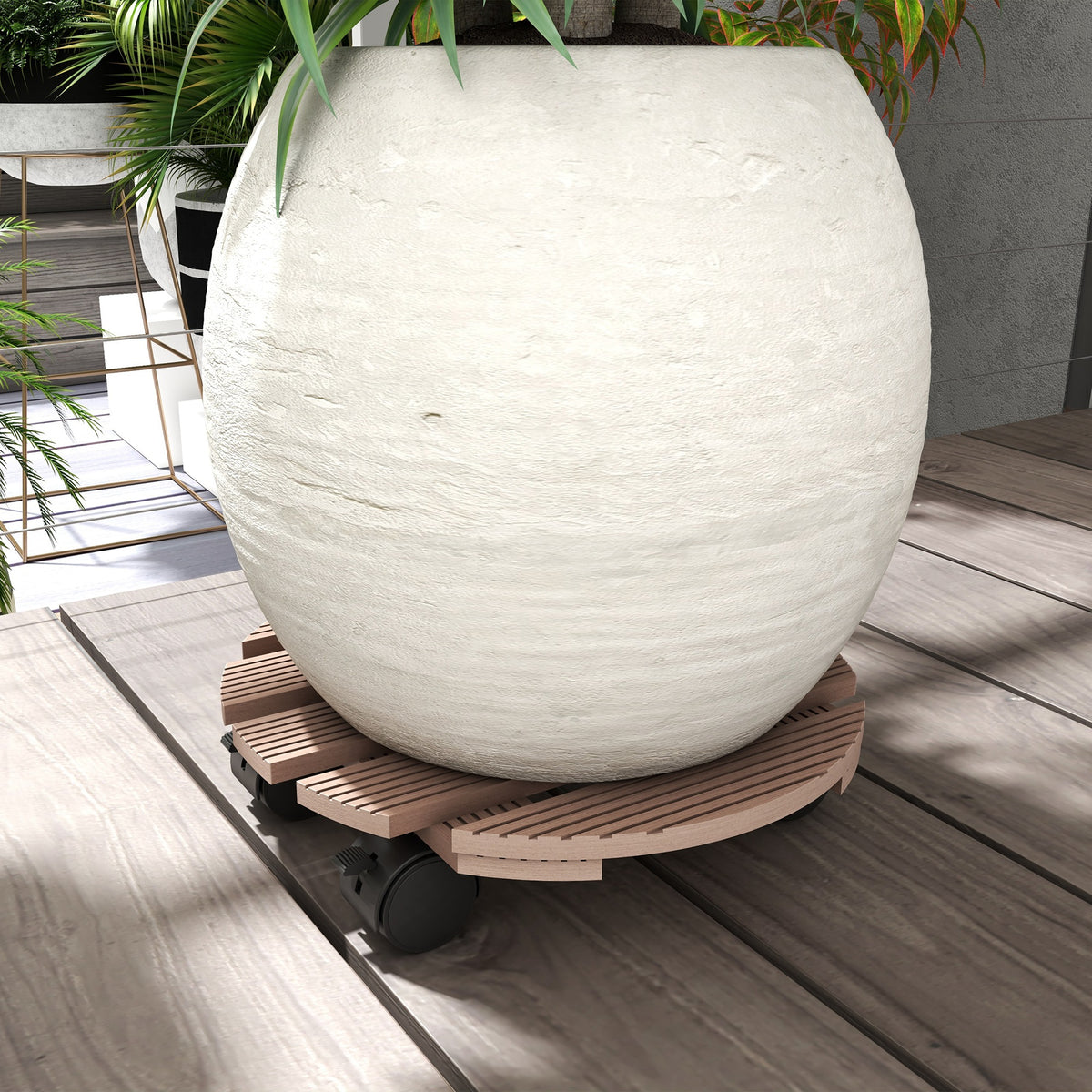 Lot de 4 supports ronds Ø30 cm pour plantes - porte plante à roulettes, intérieur et extérieur-9
