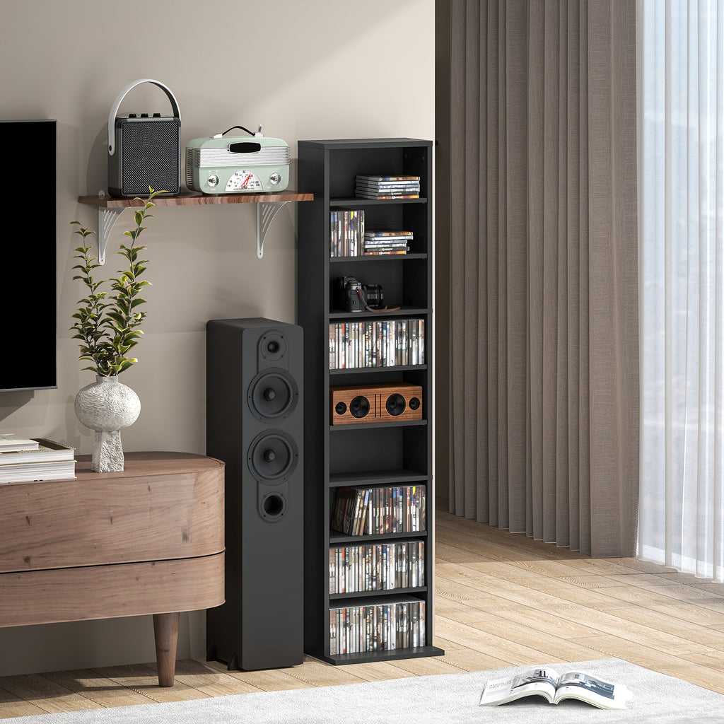 Rangements pour CD et DVD 9 compartiments et 6 étagères réglables capacité max. 260 CD/120 DVD 33 x 24 x 140 cm noir-8