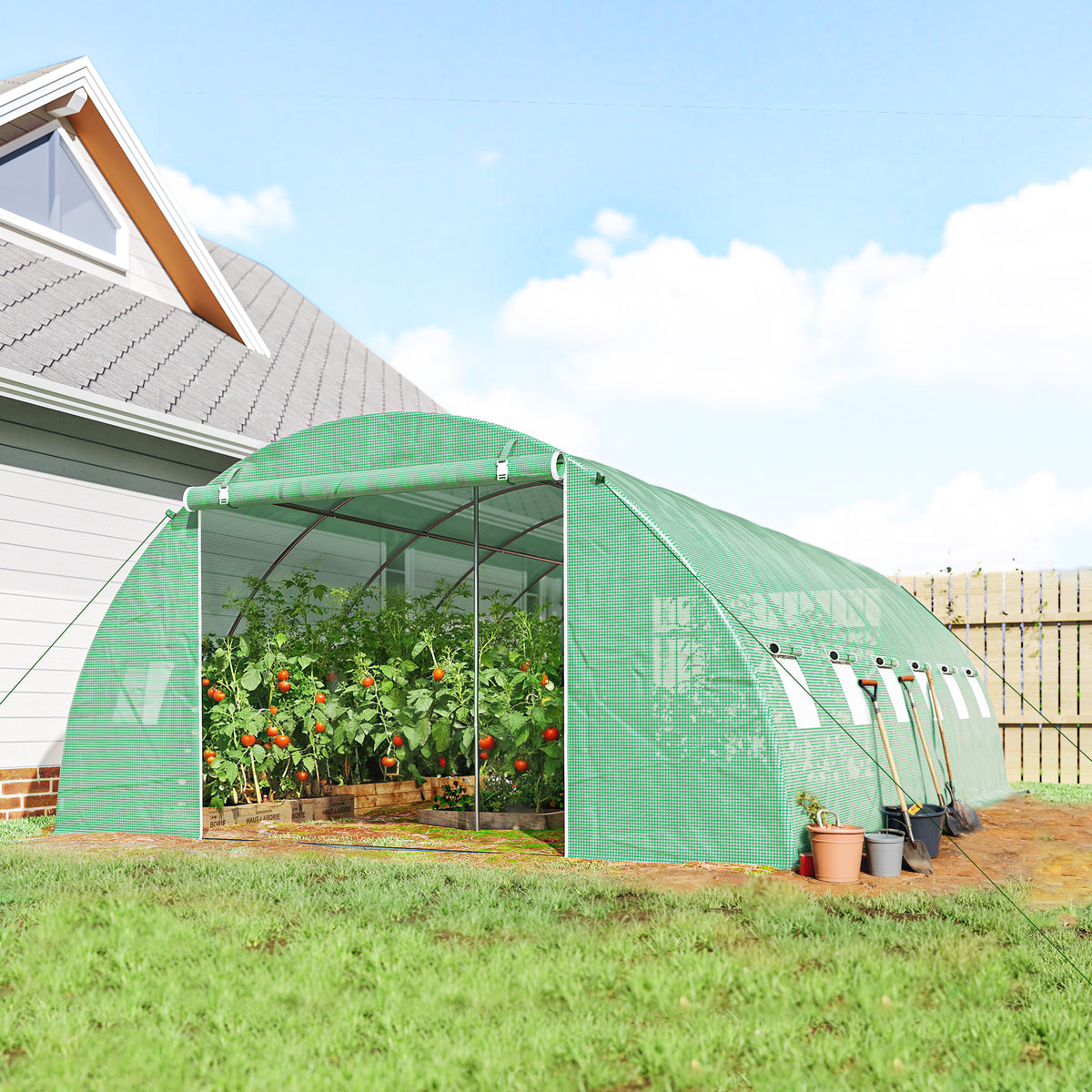Serre Tunnel de Jardin Serre Maraîchère Acier Galvanisé Ø25mm et Structure Renforcée 395x595x199cm Vert-1