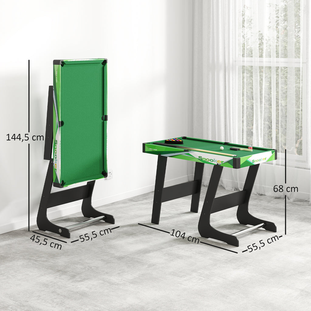 Table de billard pliable avec accessoires 2 queues, 16 billes, traingle, craie, dim. 104L x 55,5l x 68H cm, tapis vert-2