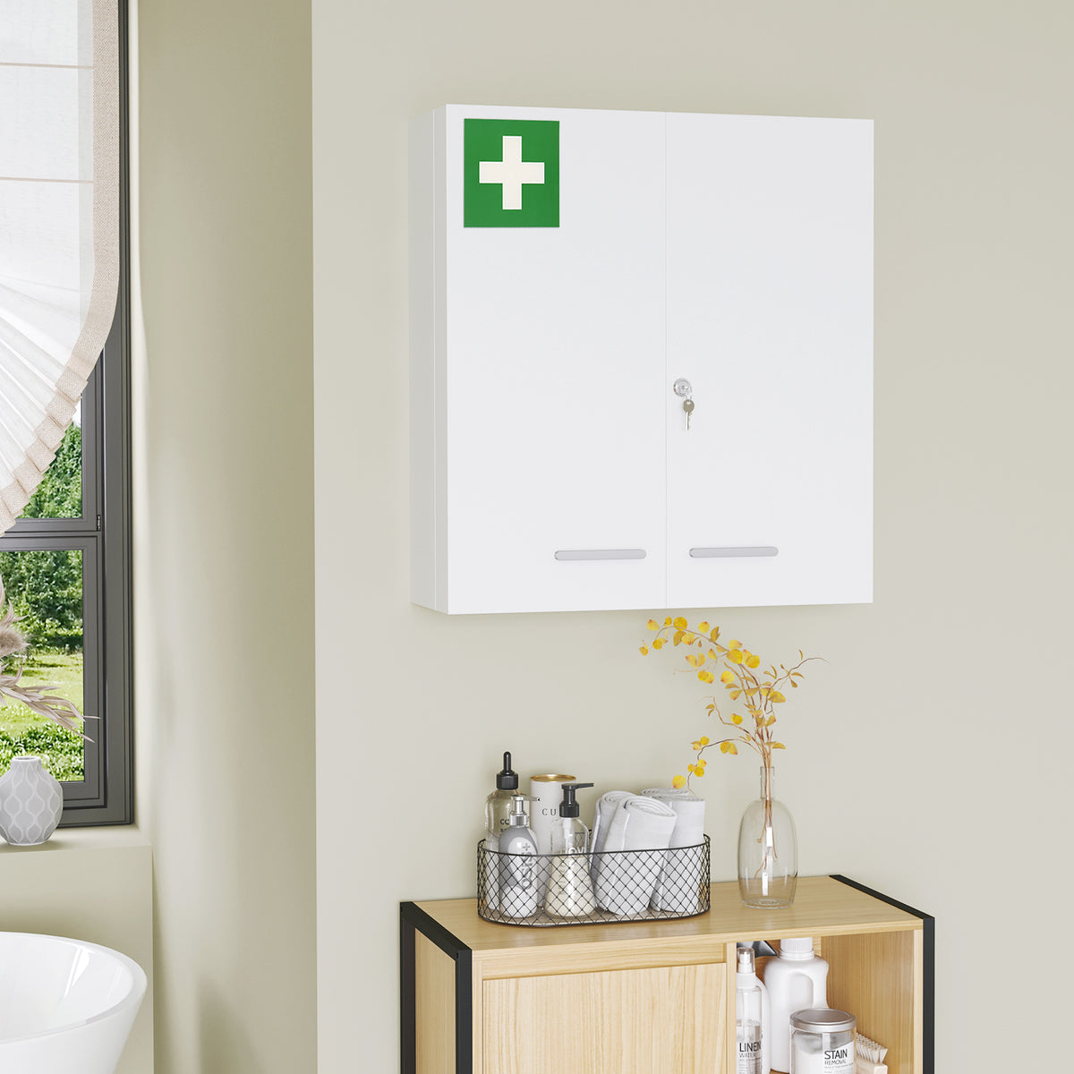 Armoire à pharmacie 6 étagères avec serrure et 2 clés de sécurité, 55x18x60 cm, blanc-6